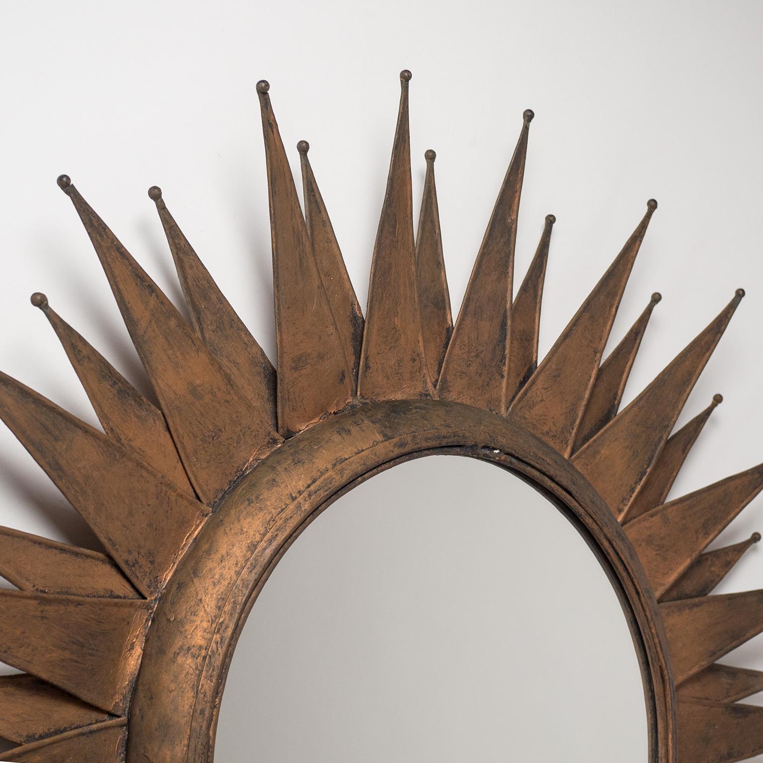 Lacquered French Artisanal Sunburst Mirror, circa 1970