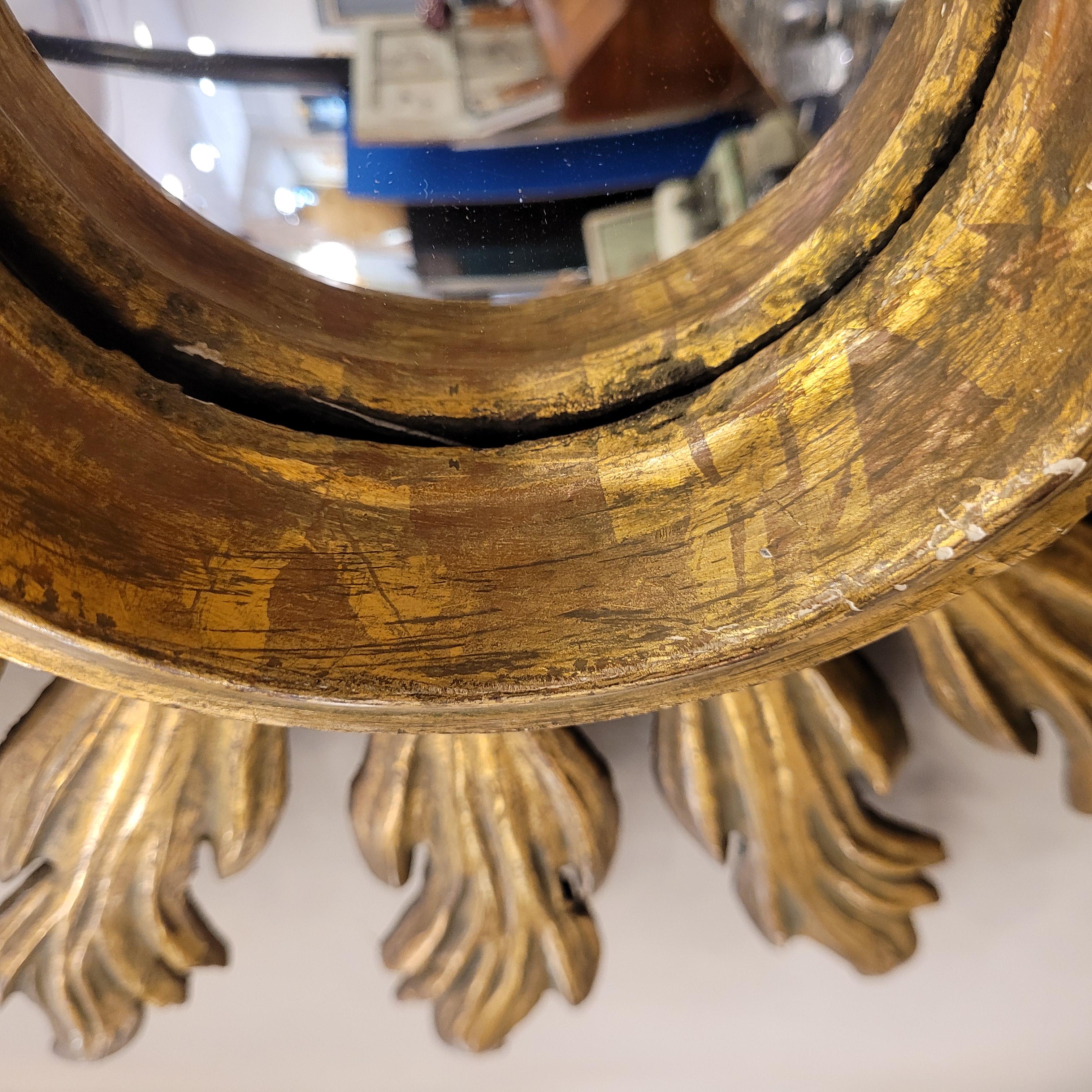 Francese  Sunburst  specchio  vetro dell'oblò, legno intagliato e dorato in vendita 8