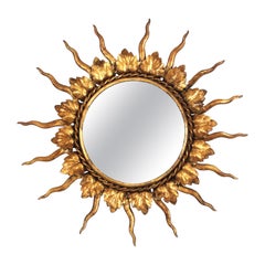 Miroir en métal doré à petite échelle, années 1950