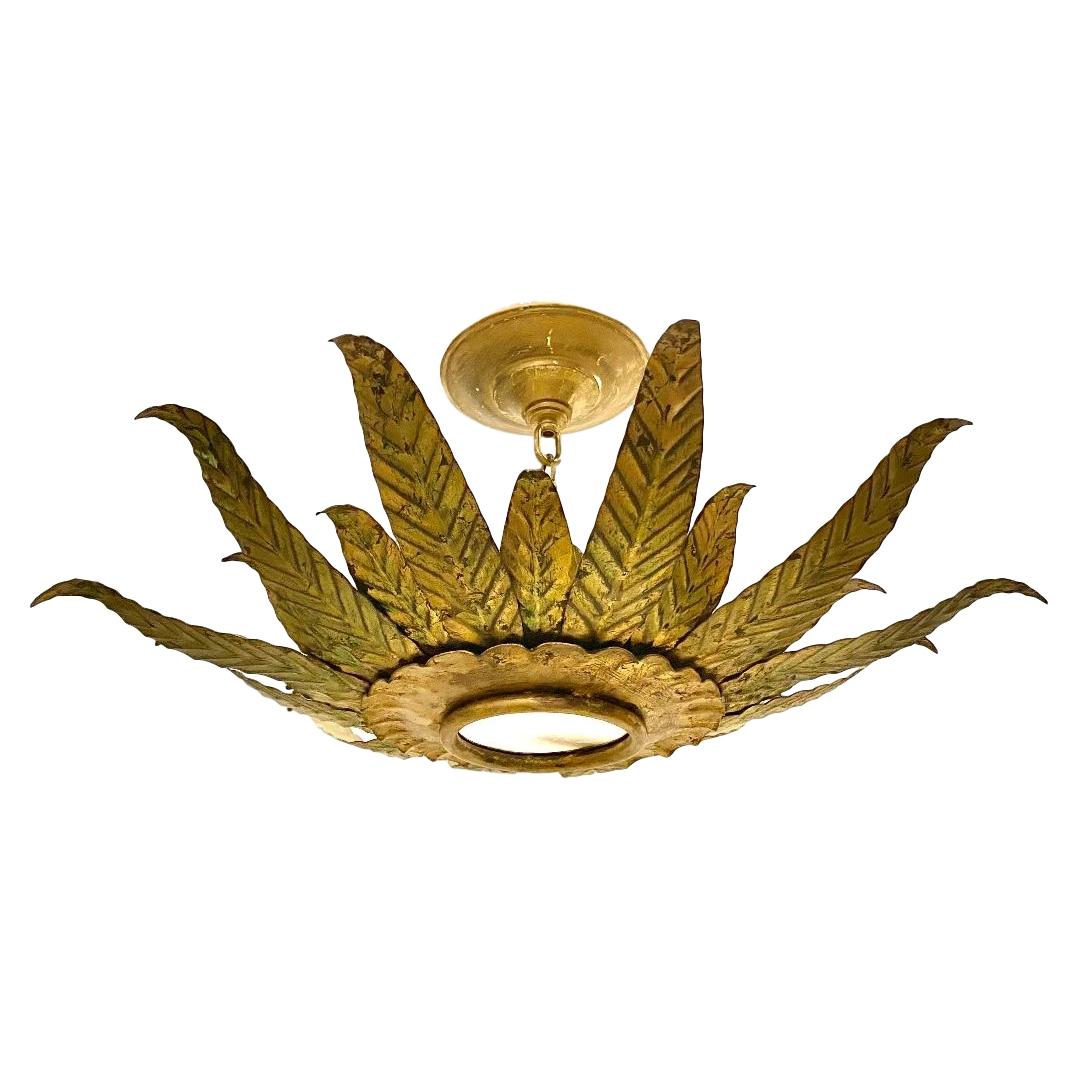 Gilt French Sunburst Pendant Light Fixture For Sale