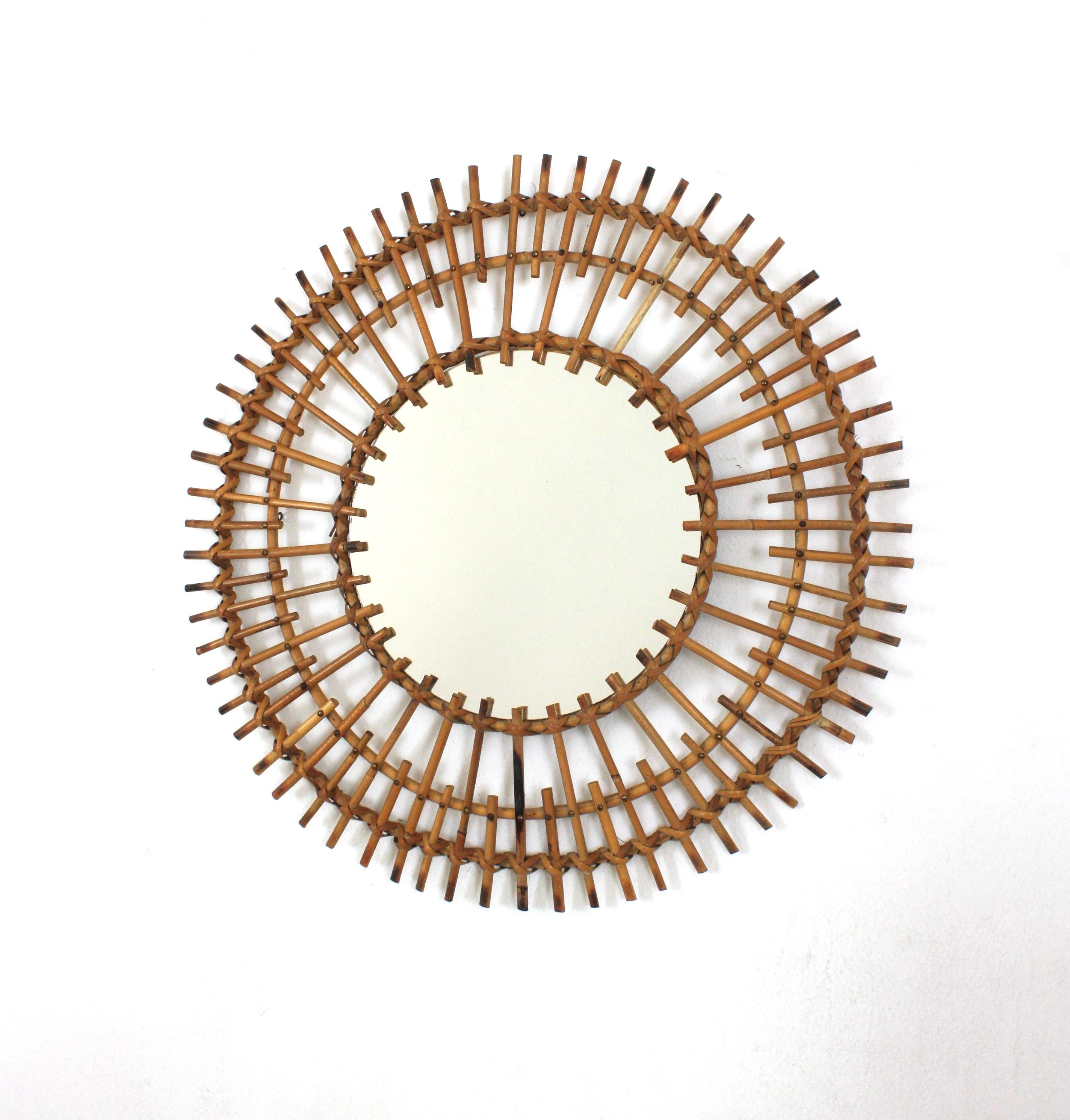 Miroir en rotin double couche en forme de soleil français 3