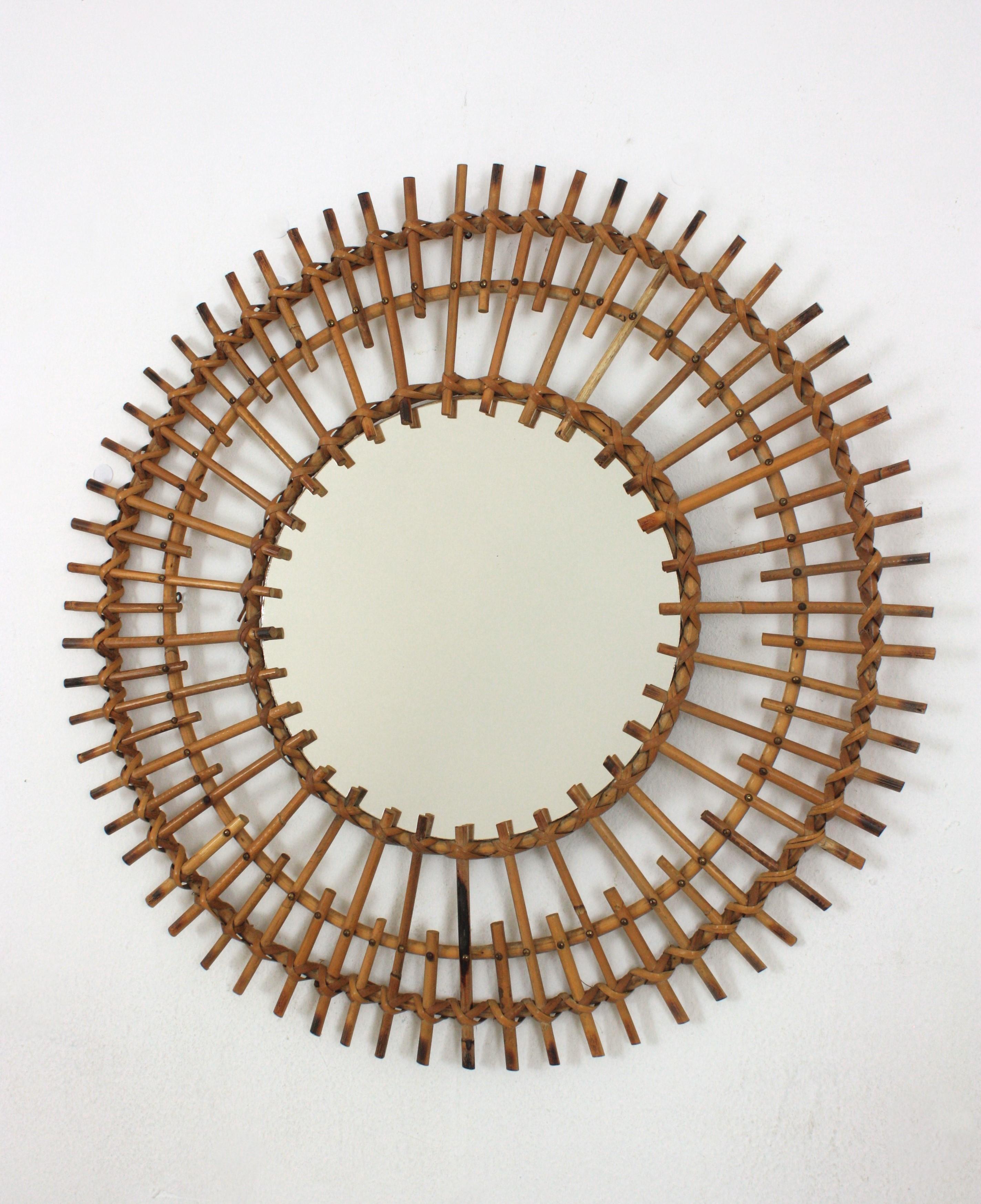 Miroir en rotin double couche en forme de soleil français 4