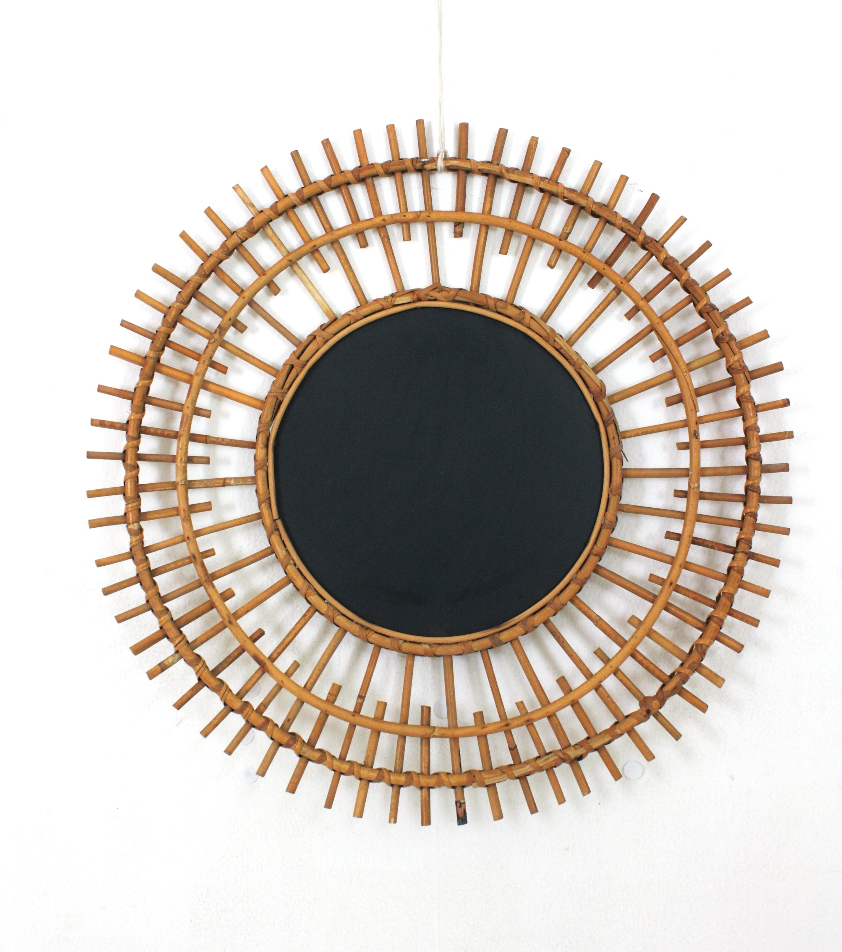 Miroir en rotin double couche en forme de soleil français 5