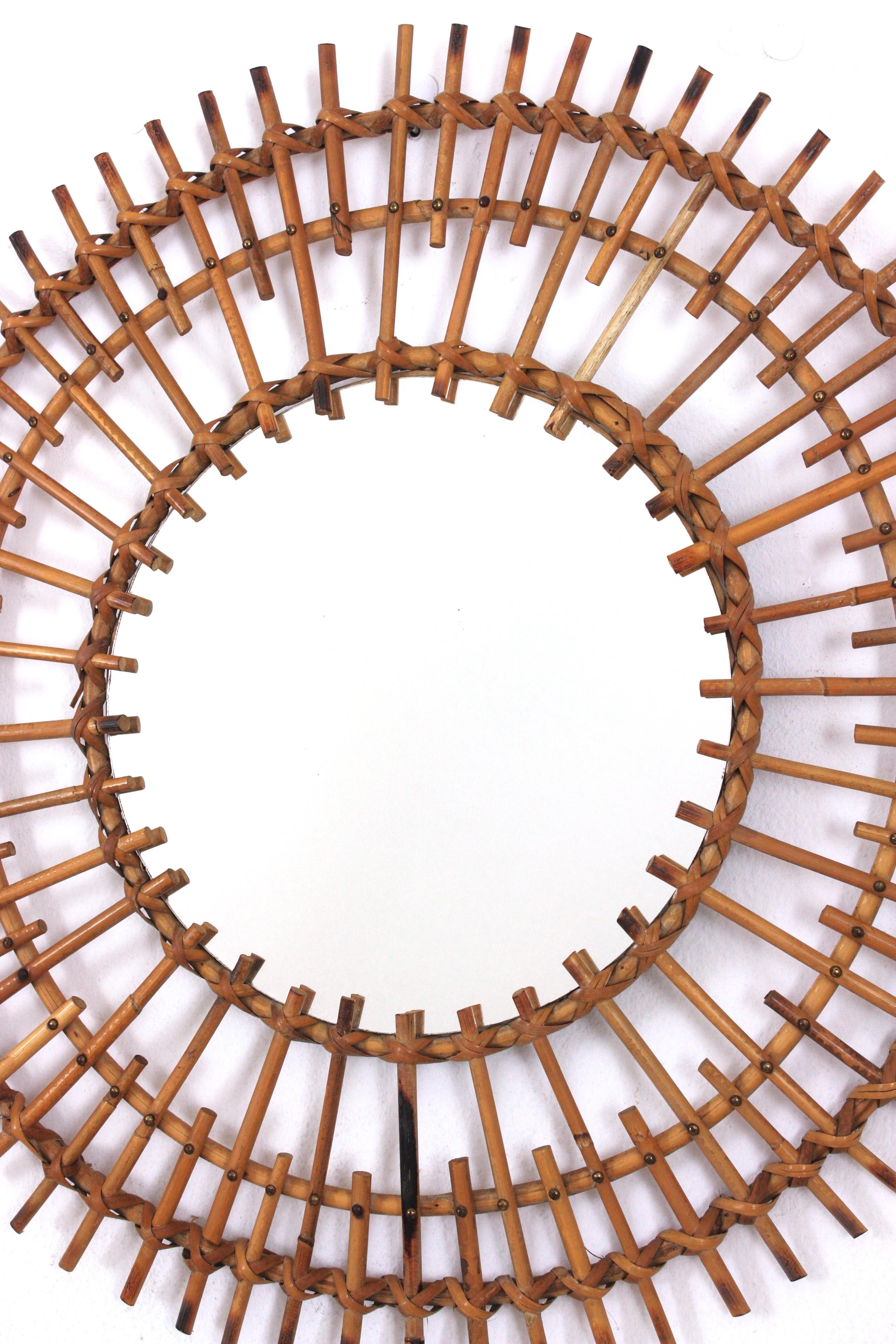 Miroir en rotin double couche en forme de soleil français 2