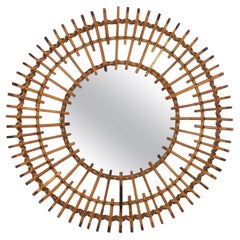 French Sunburst Shaped Double Layered Rattan Mirror