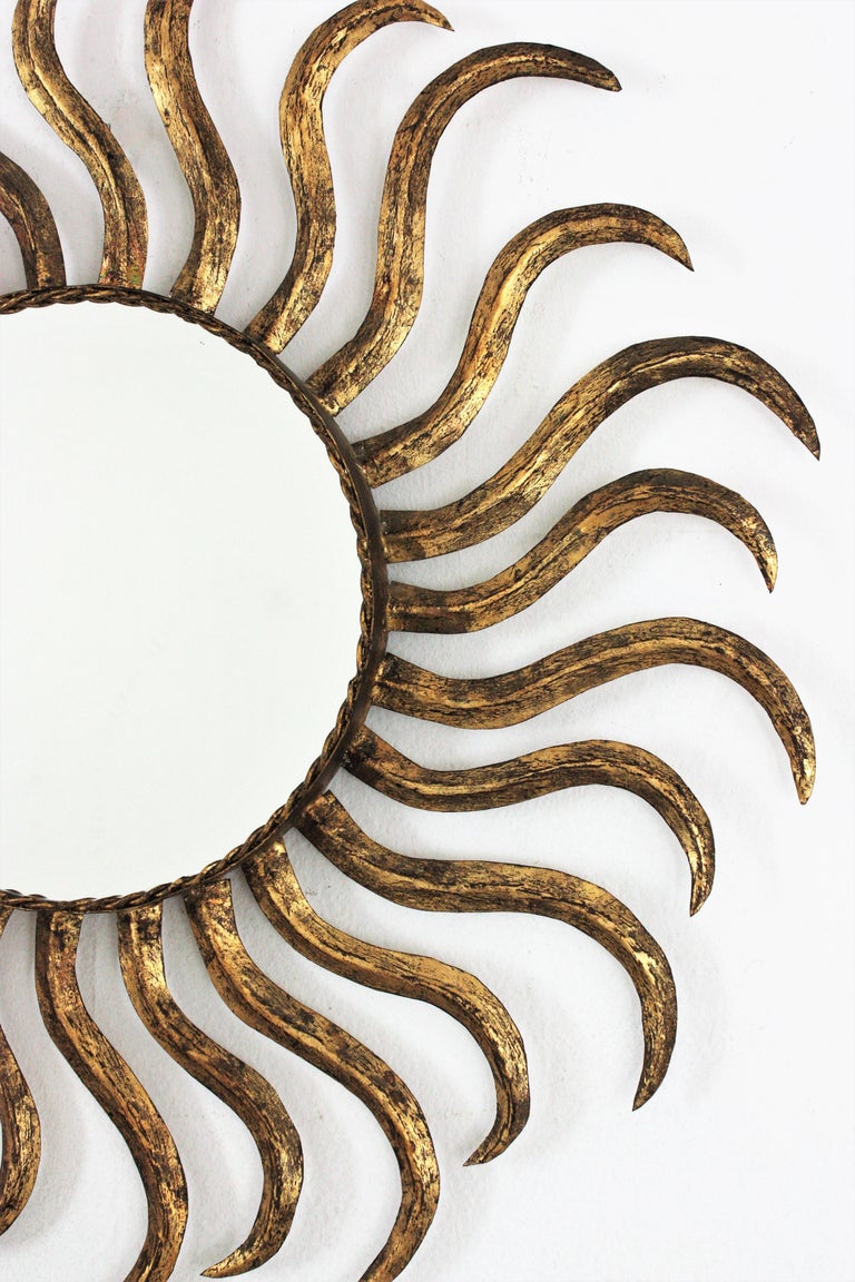 French Sunburst Starburst Mirror in Gilt Iron For Sale 1