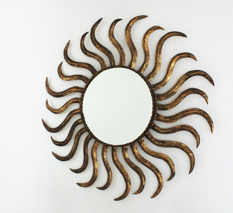 French Sunburst Starburst Mirror in Gilt Iron For Sale 3