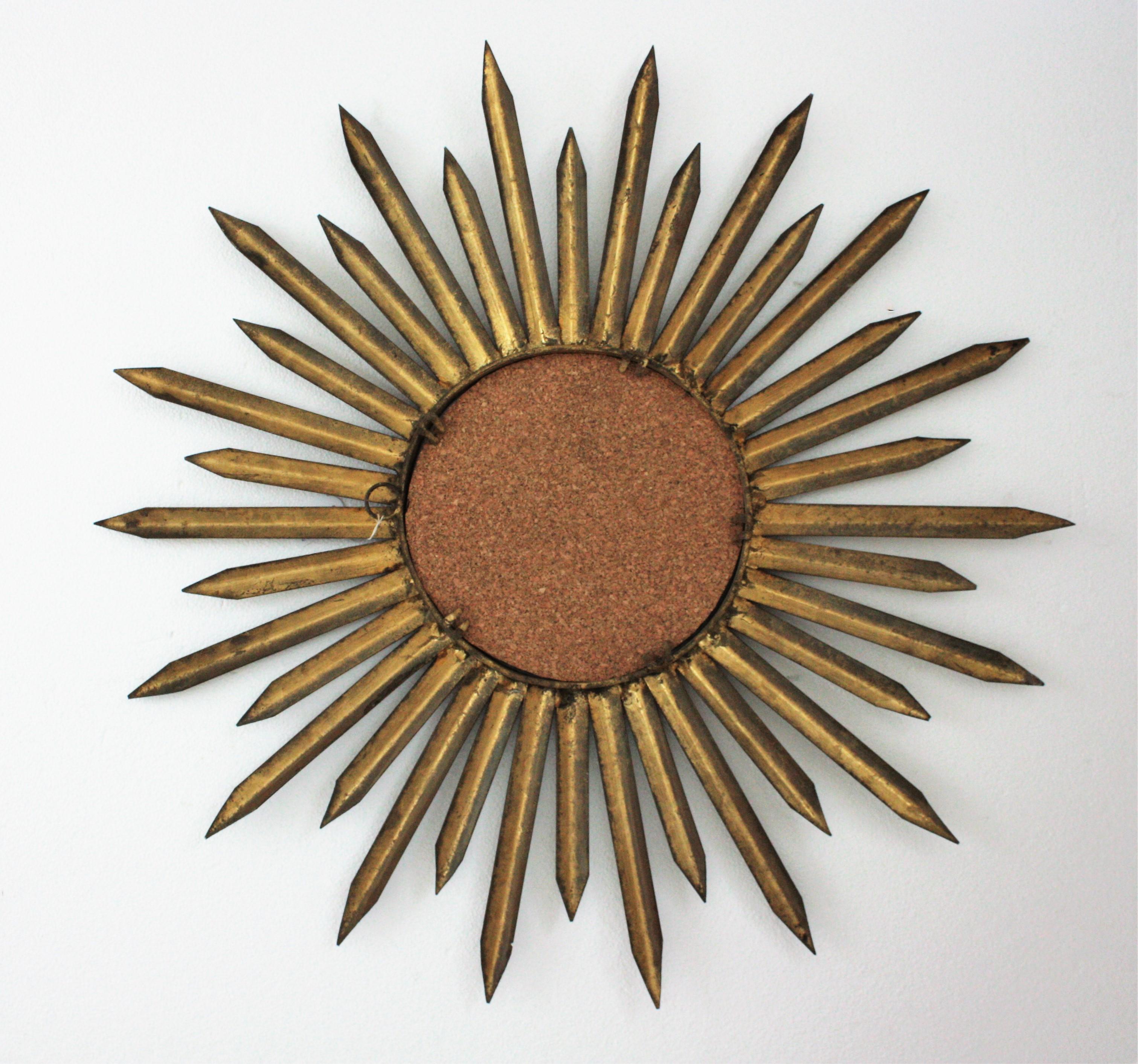 French Sunburst Starburst Mirror in Gilt Iron, Gilbert Poillerat Style For Sale 7