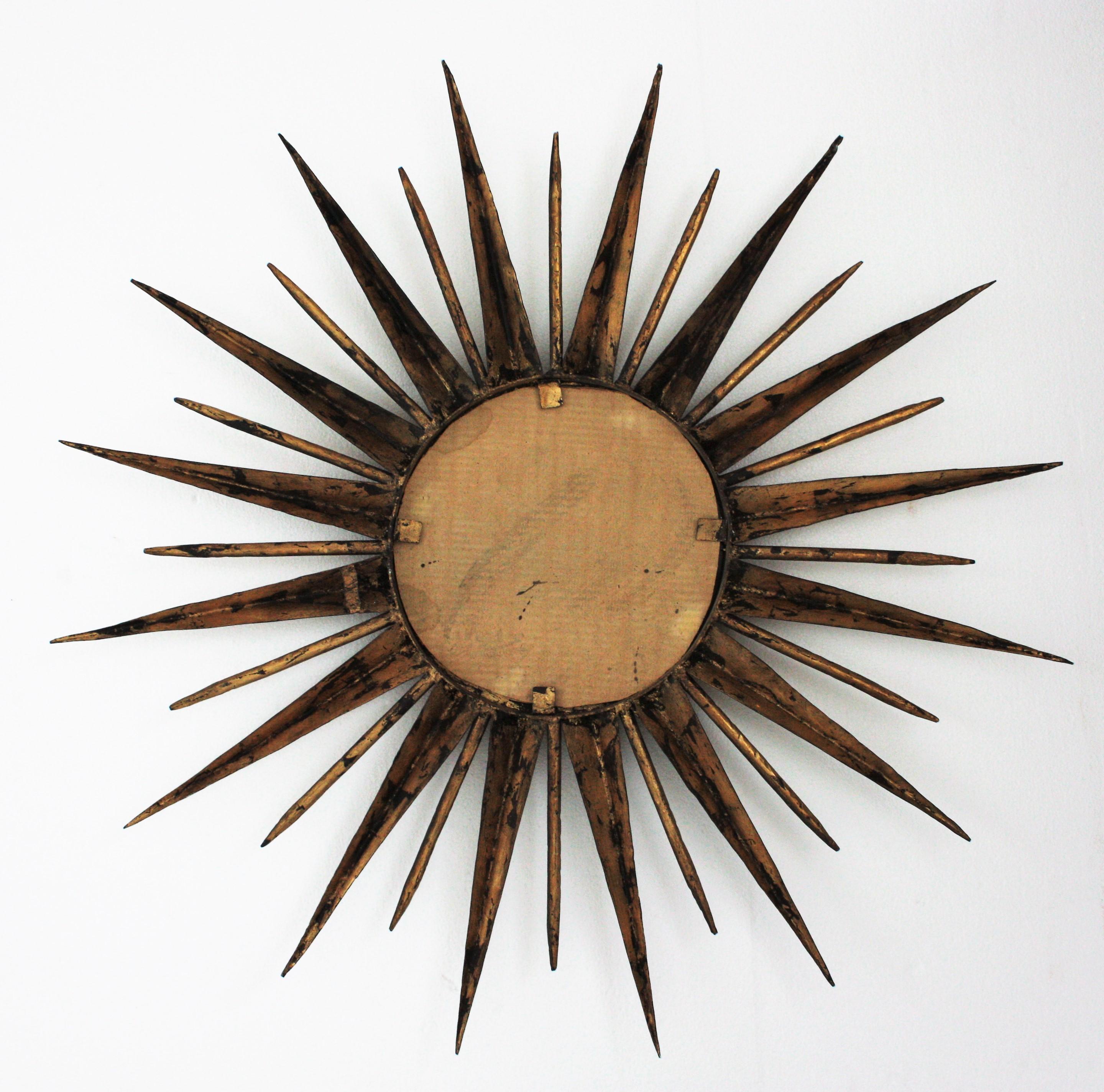 20th Century French Sunburst Starburst Mirror in Gilt Iron, Gilbert Poillerat Style