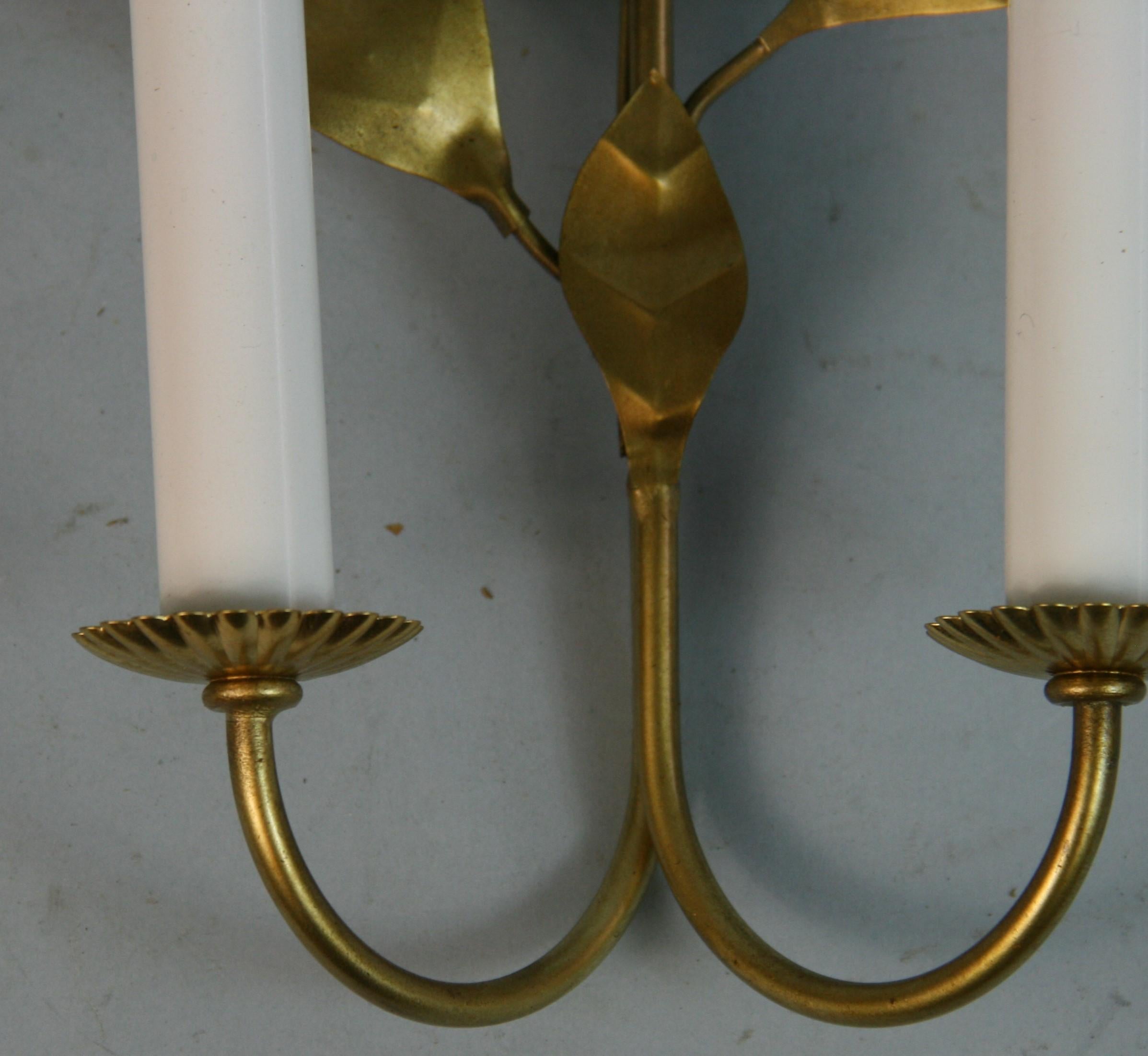 Metal French Sunflower Tole Single Light Sconces a Pair 1960's For Sale
