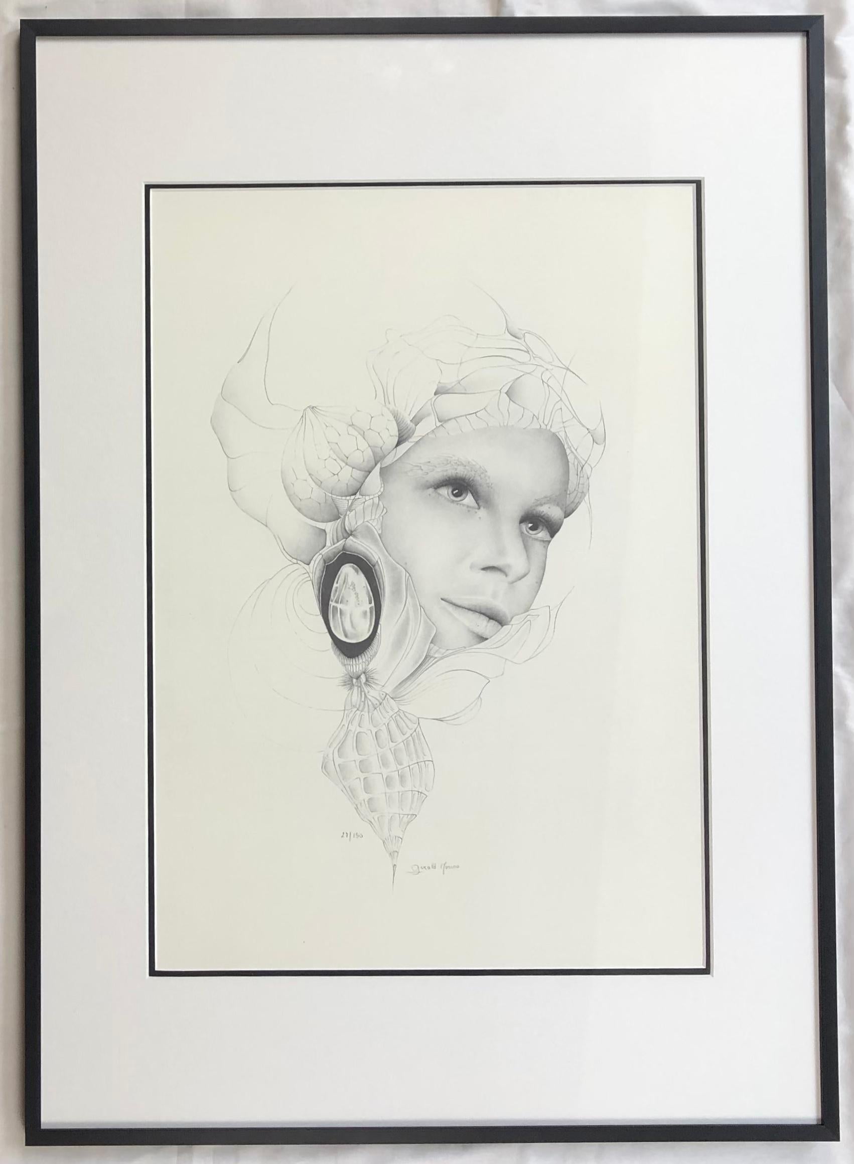 Litografía en blanco y negro surrealista francesa inspirada en Dalí por Gerald Moreno Firmada en Bueno estado para la venta en Miami, FL