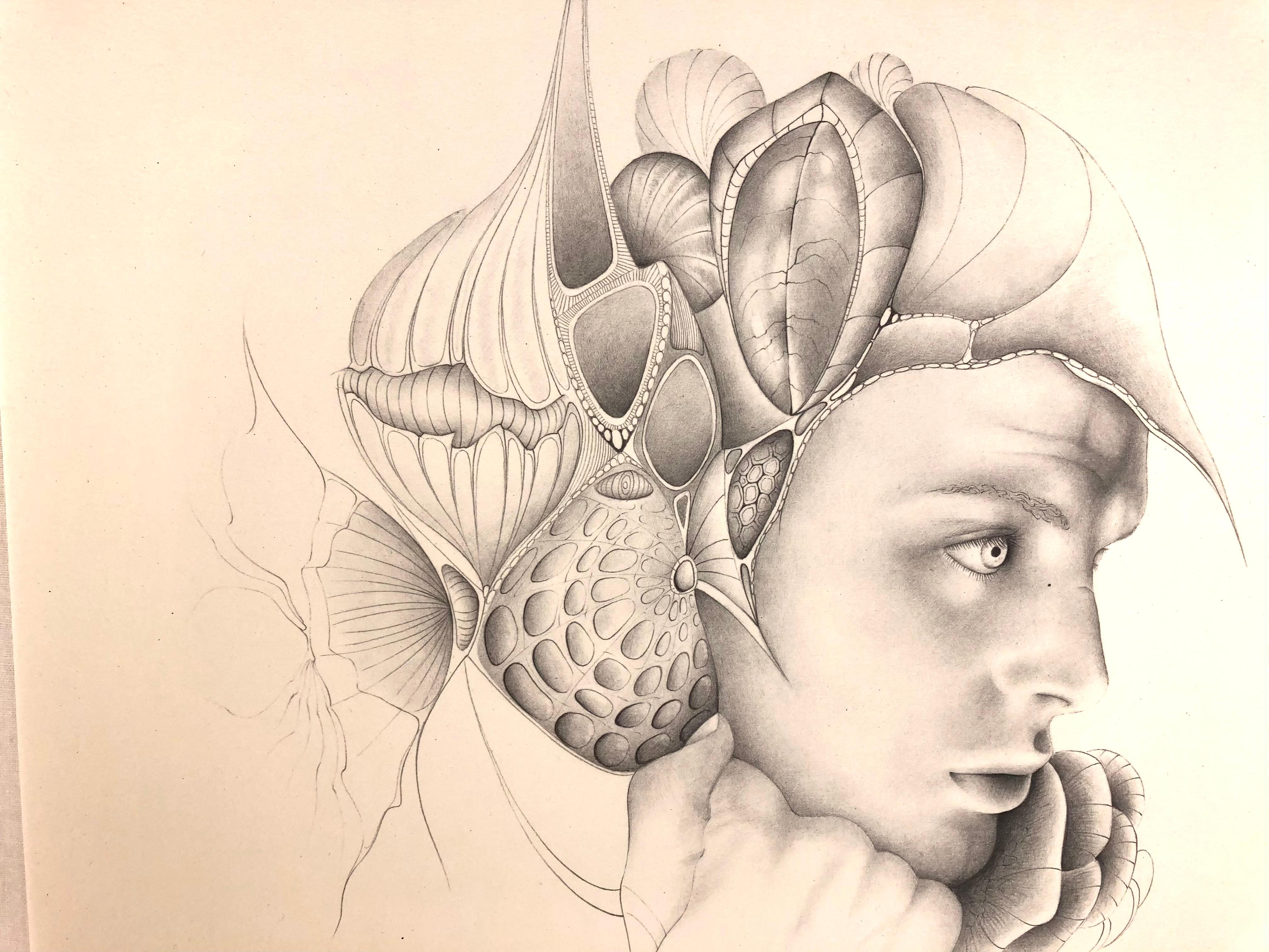 Dibujo surrealista francés inspirado en Dalí, firmado por Gerald Moreno siglo XX en venta