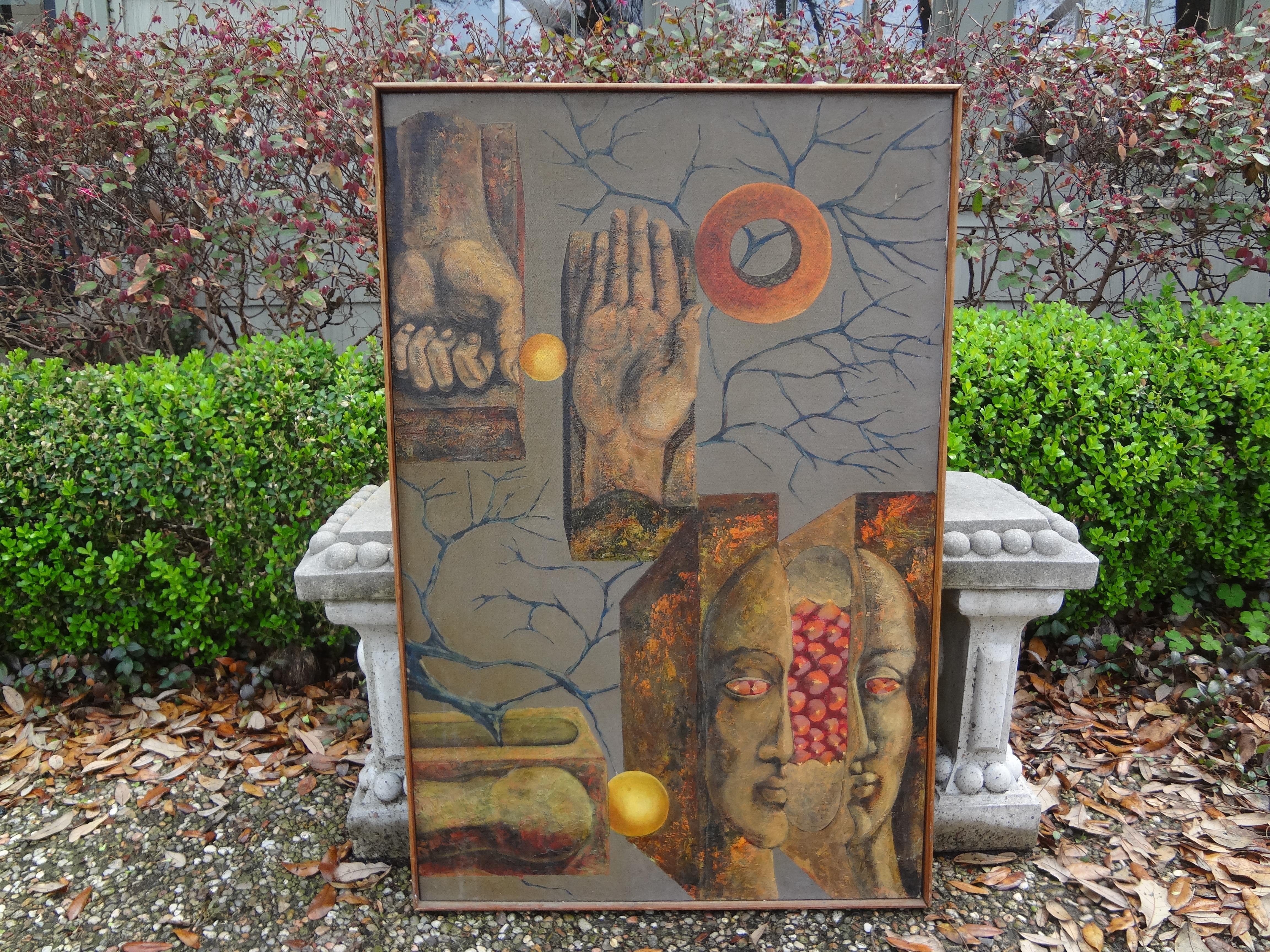 French Surrealist Oil Painting Signed Jamotte, 1964 For Sale 5