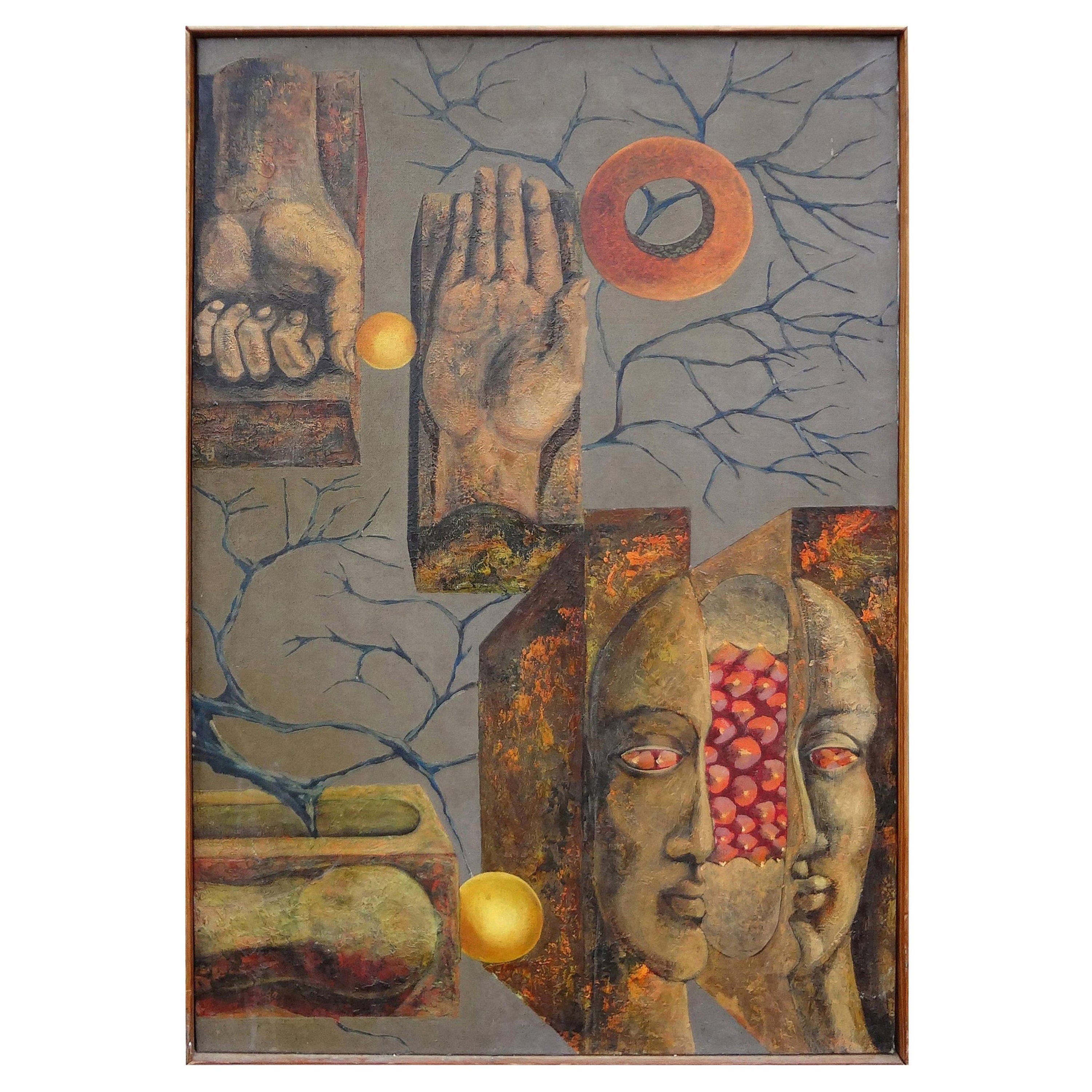 French Surrealist Oil Painting Signed Jamotte, 1964