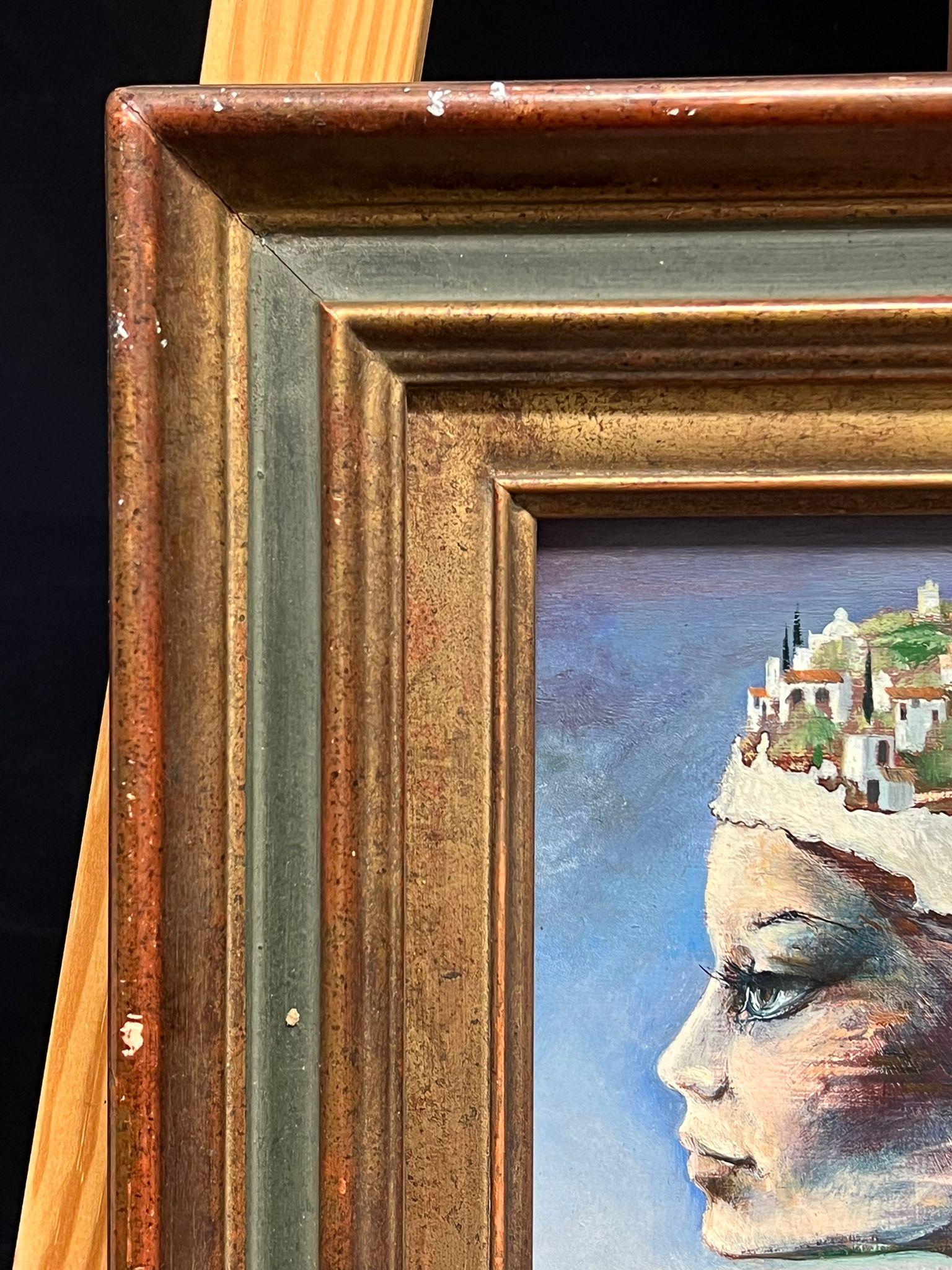 Ritratto surrealista di donna con capelli da paesaggio del XX secolo, olio firmato - Portrait Painting Marrone di French Surrealist