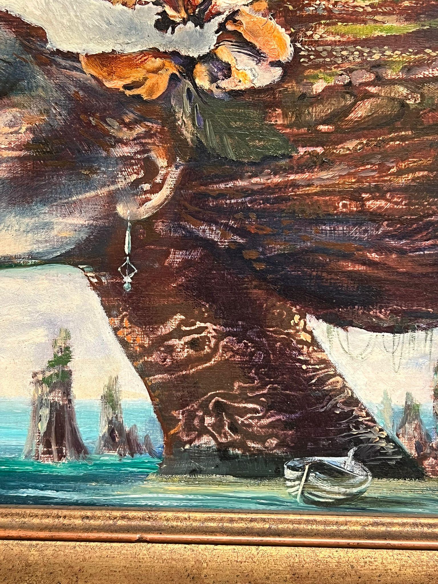 Ritratto surrealista di donna con capelli da paesaggio del XX secolo, olio firmato in vendita 1