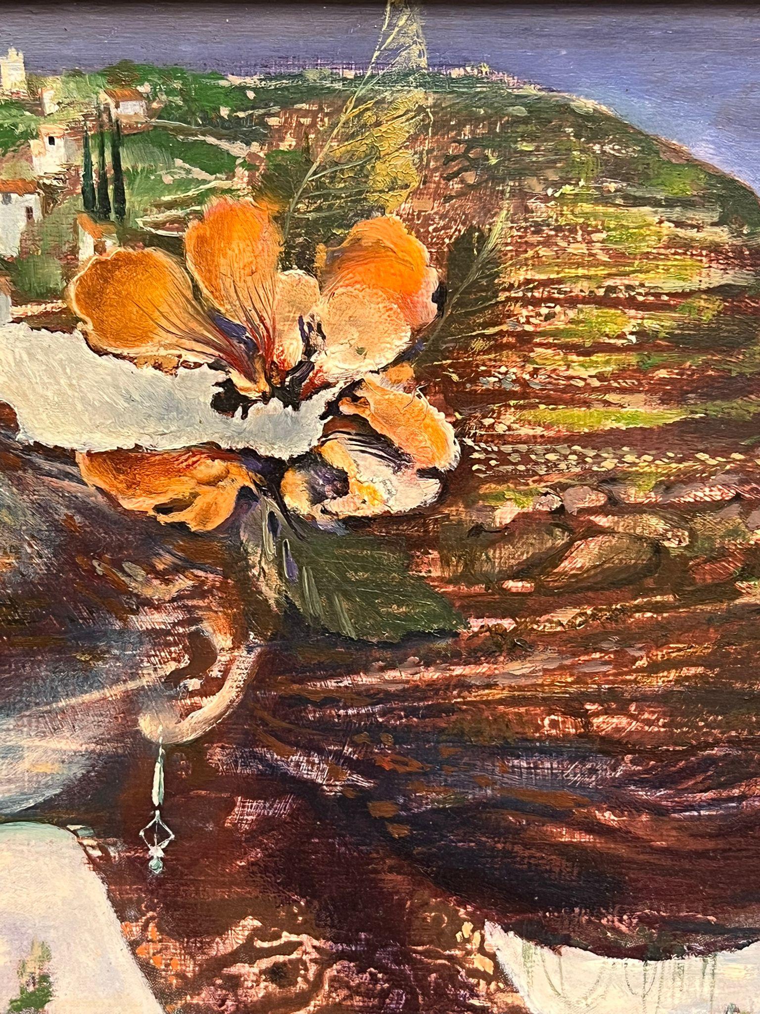Ritratto surrealista di donna con capelli da paesaggio del XX secolo, olio firmato in vendita 3