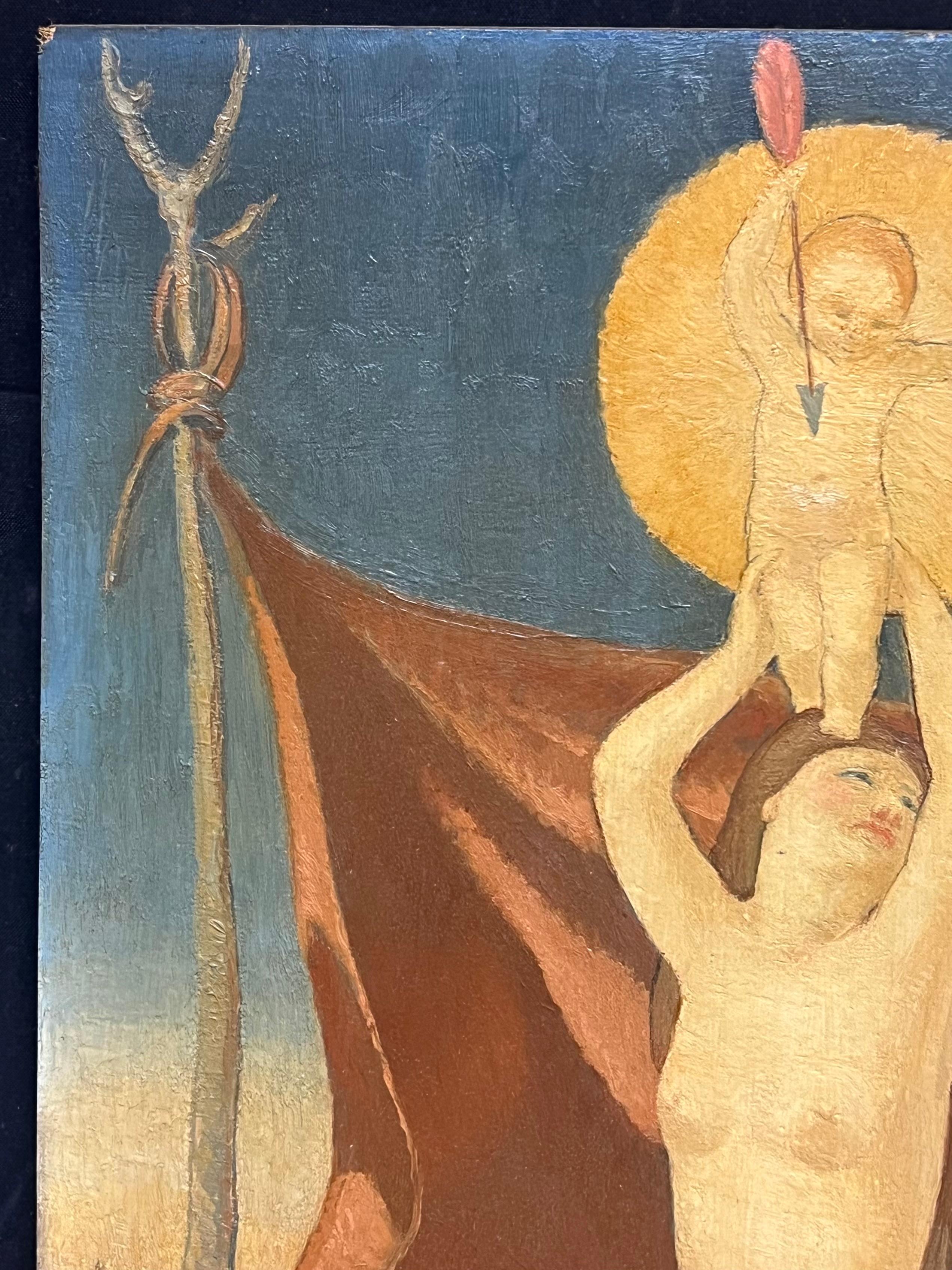 Diana y Cupido
Artista surrealista francés, mediados del siglo XX
óleo sobre tabla, sin enmarcar
tablero: 18 x 13 pulgadas
procedencia: colección privada, París
estado: algunos pequeños rasguños y arañazos, pero en general muy buen estado y sano

