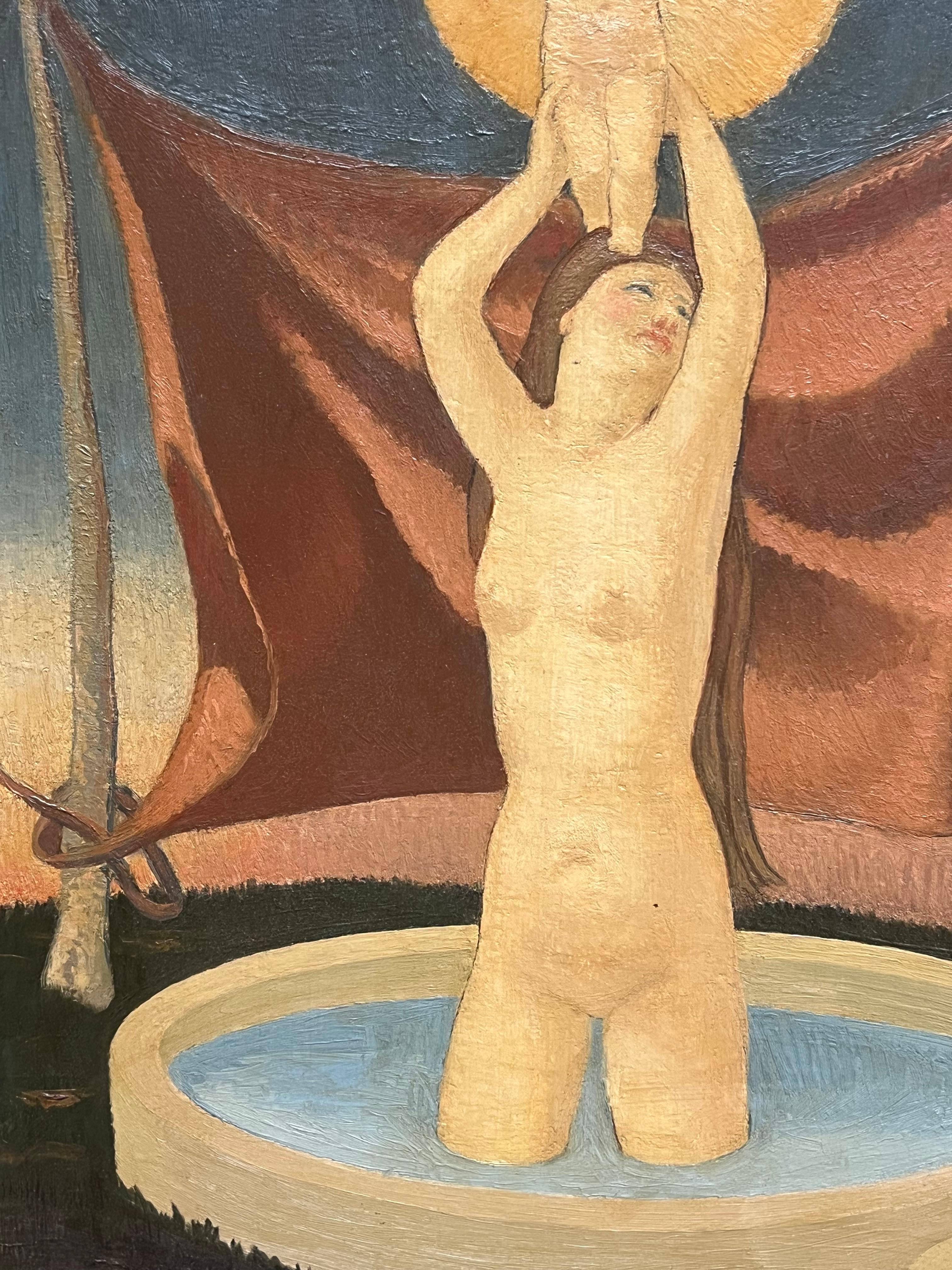 Diana bañándose con Cupido  Pintura al óleo surrealista francesa de mediados del siglo XX en venta 1