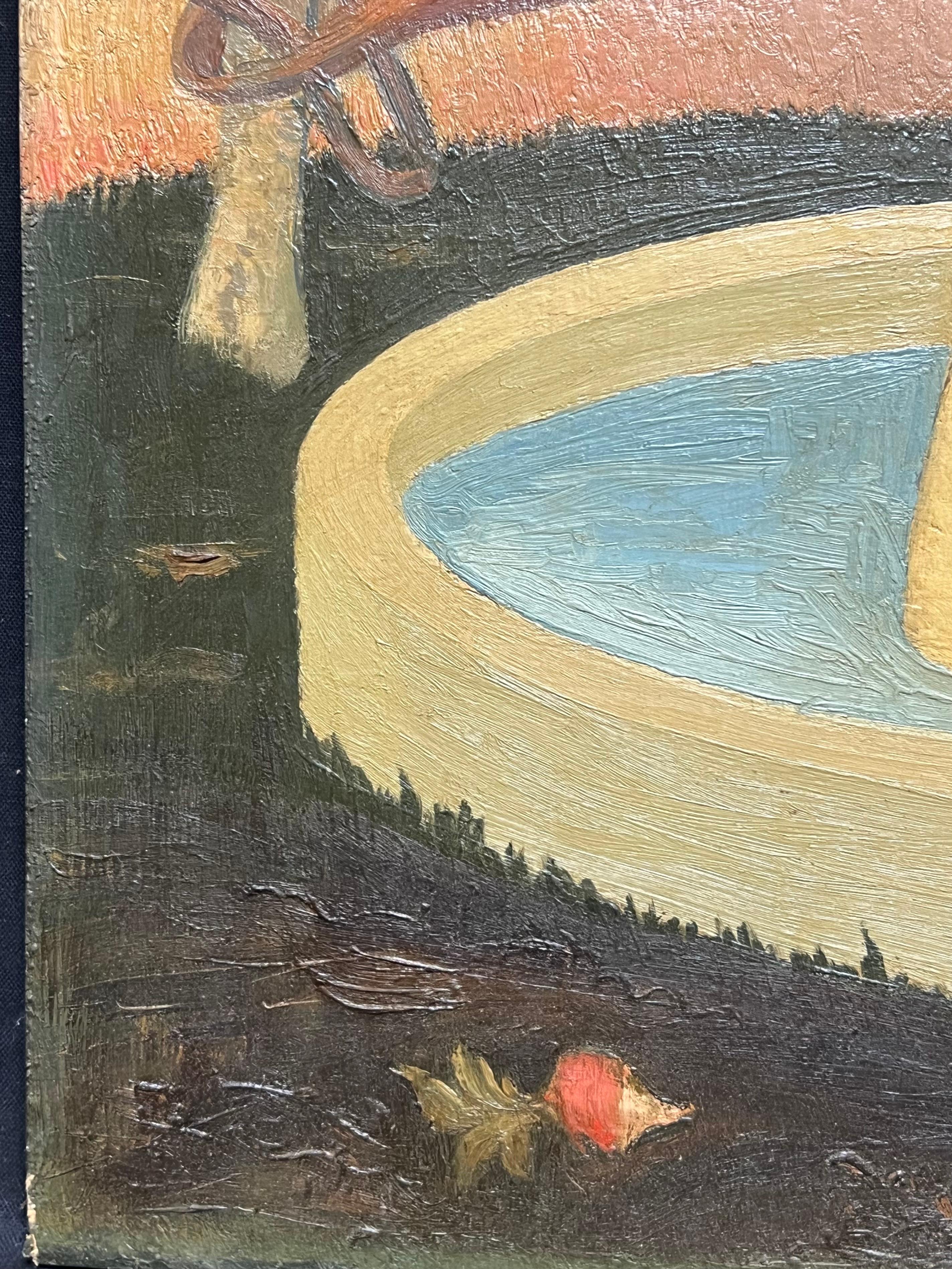 Diana bañándose con Cupido  Pintura al óleo surrealista francesa de mediados del siglo XX en venta 3