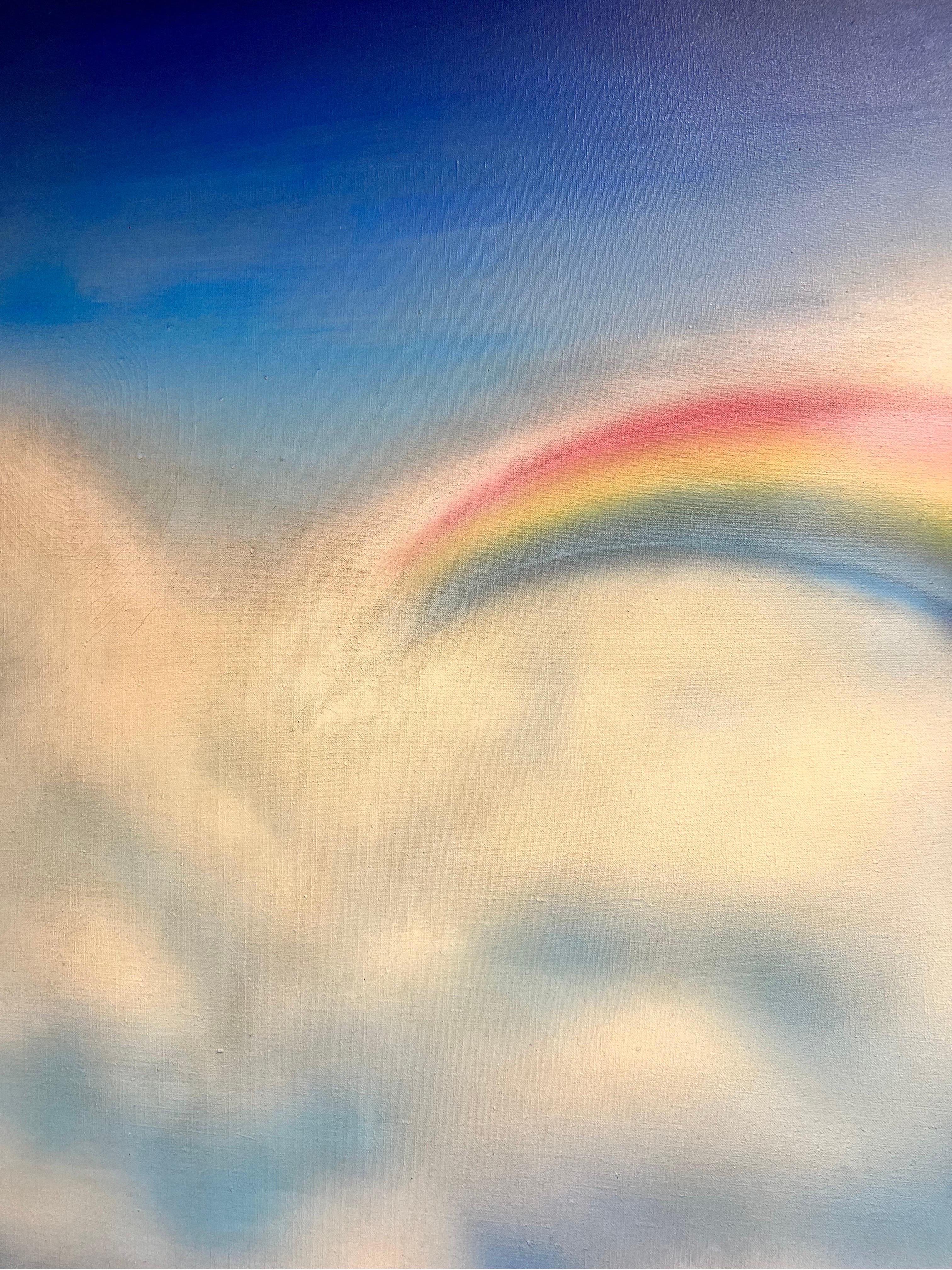 Enormous 1980's French Surrealist Painting Rainbow over Greek Fantasy Landscape For Sale 5