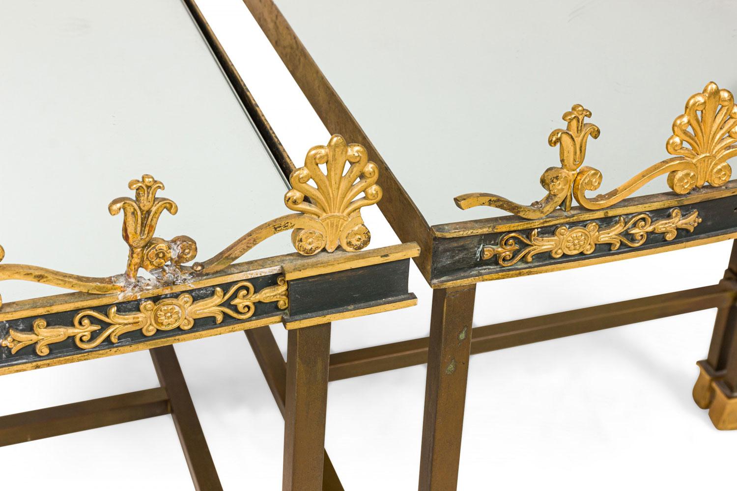 French Surtout De Plateau Three Piece Mirror and Bronze Coffee Table en vente 9