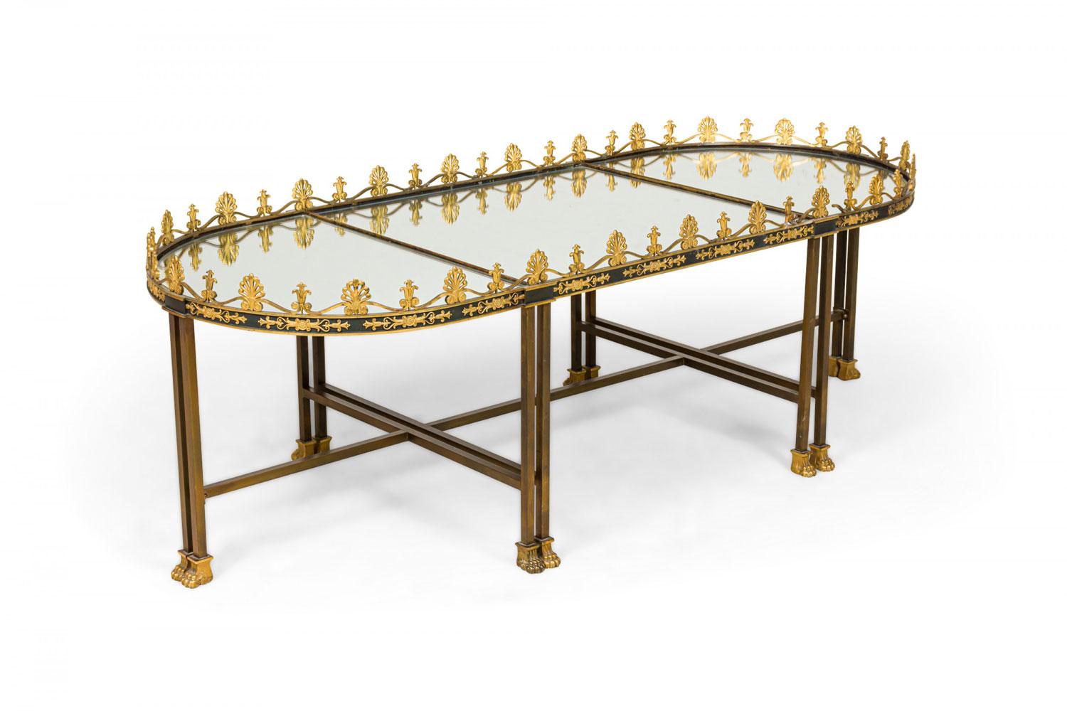 Français French Surtout De Plateau Three Piece Mirror and Bronze Coffee Table en vente