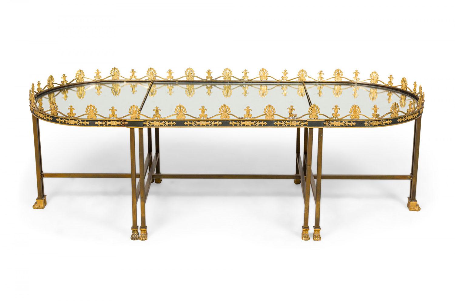 Doré French Surtout De Plateau Three Piece Mirror and Bronze Coffee Table en vente