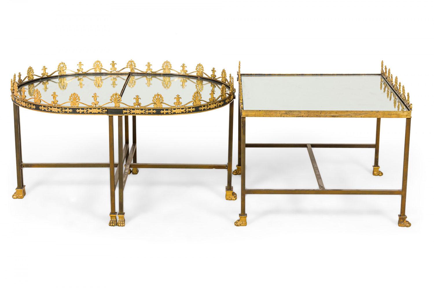 XIXe siècle French Surtout De Plateau Three Piece Mirror and Bronze Coffee Table en vente