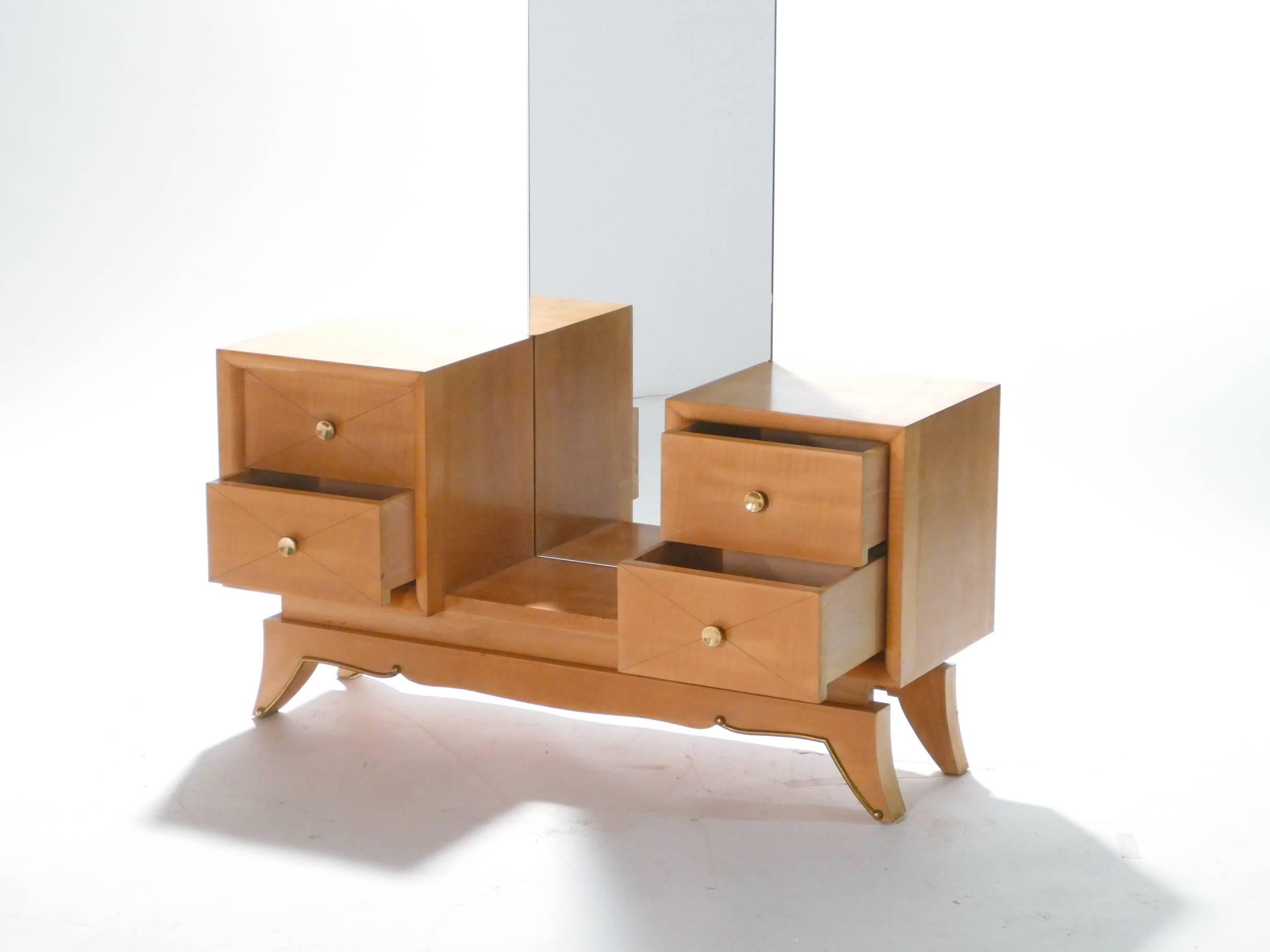 Mid-20th Century French Suzanne Guiguichon Sycamore Vanity Dressing Table, 1950s