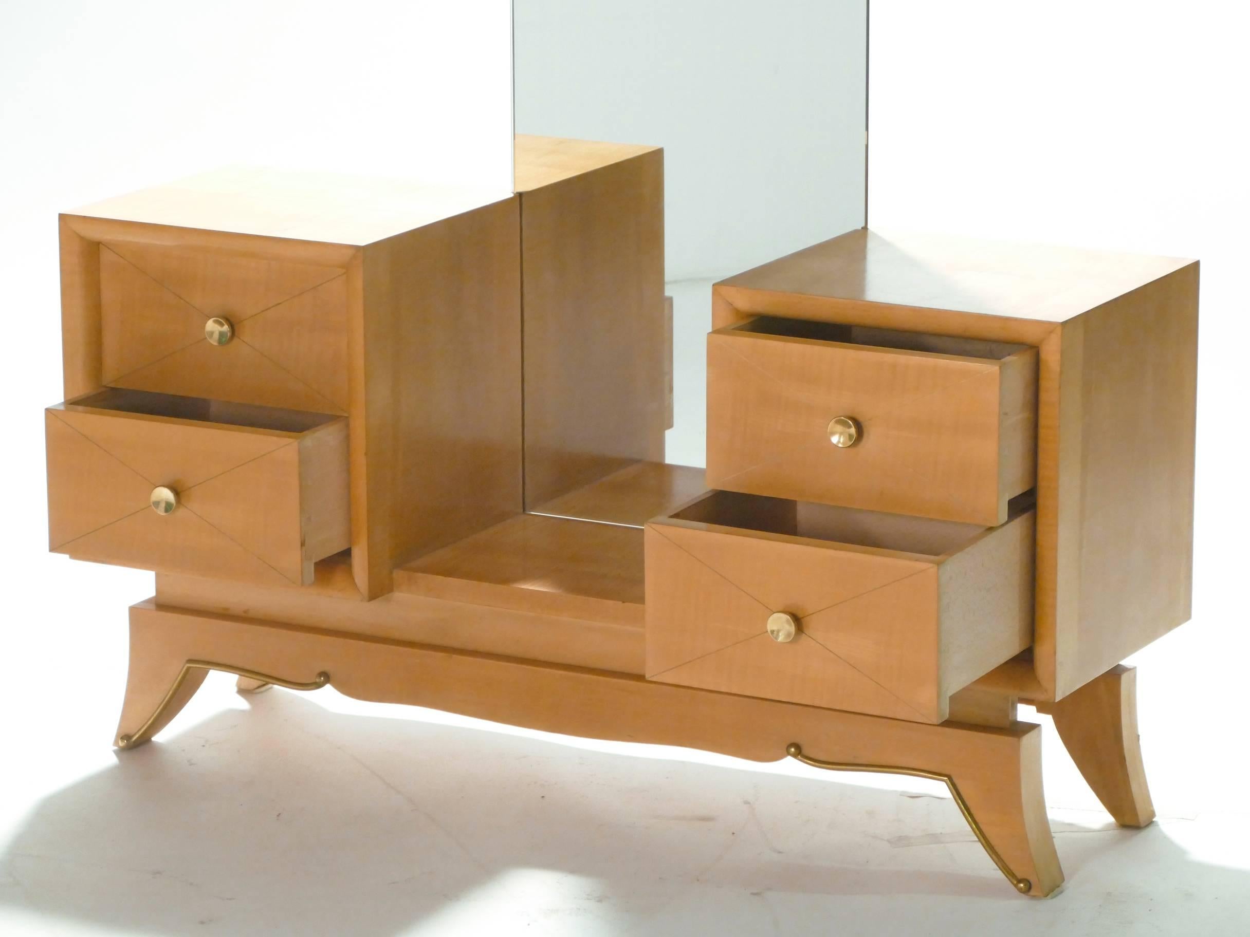Mirror French Suzanne Guiguichon Sycamore Vanity Dressing Table, 1950s