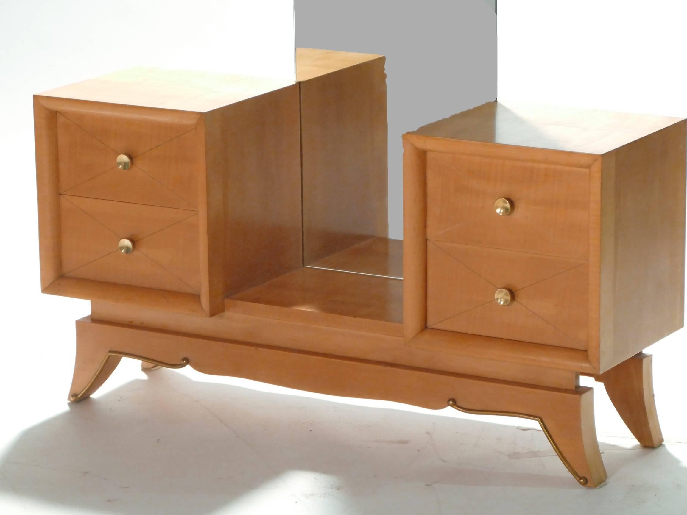 French Suzanne Guiguichon Sycamore Vanity Dressing Table, 1950s 2