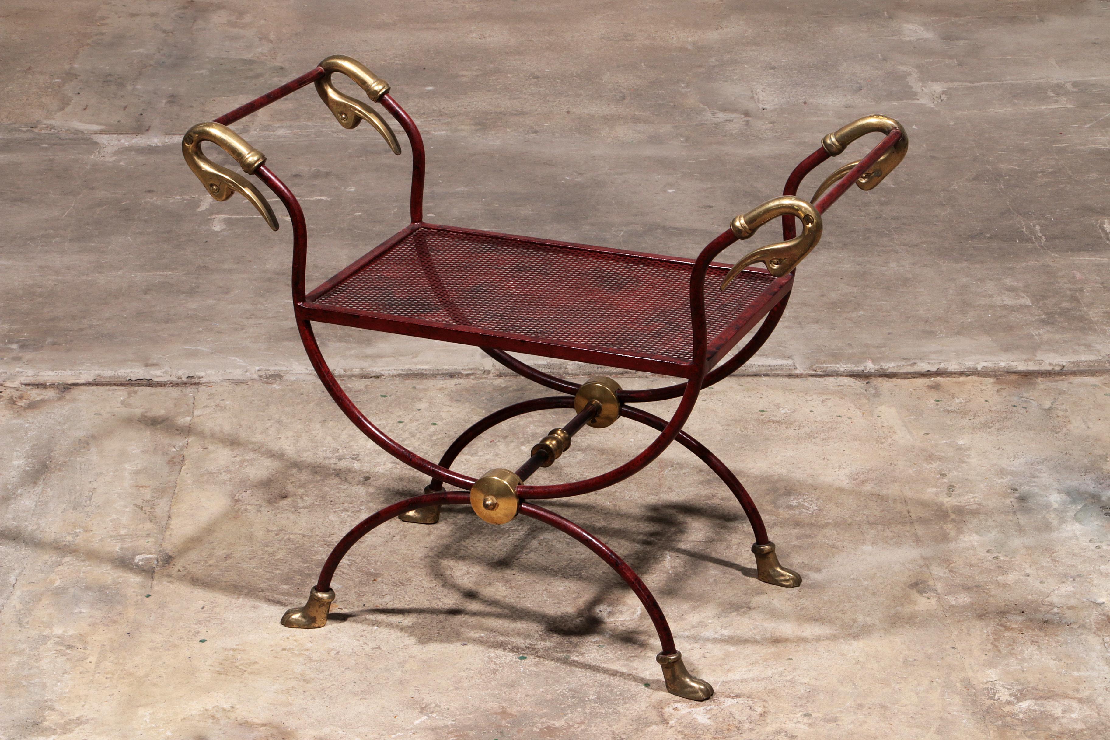 French Swan Neck Stool attributed to Maison Jansen, 1950s In Excellent Condition In Oirlo, LI