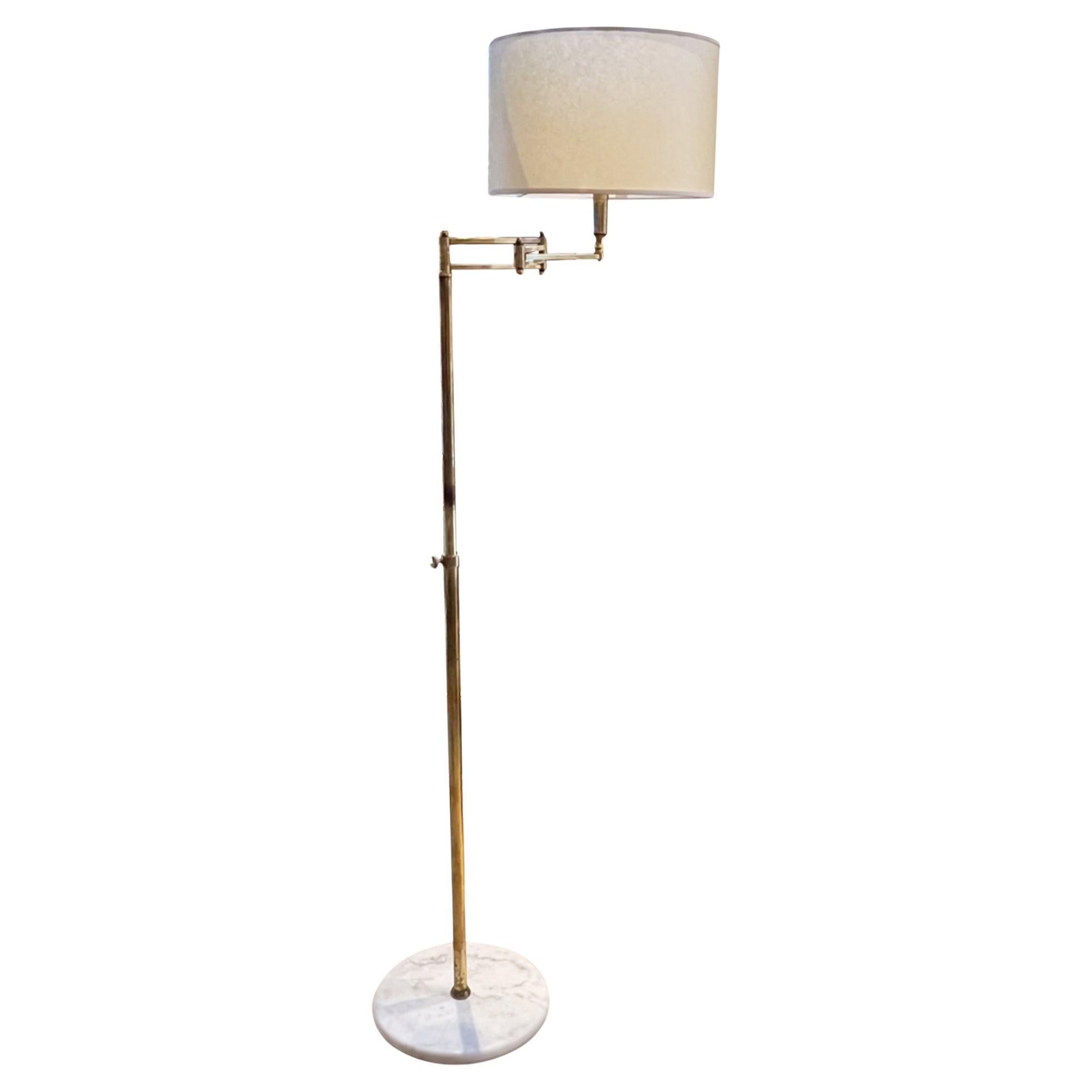 French Swing Arm Floor Lamp With Marble Base For Sale