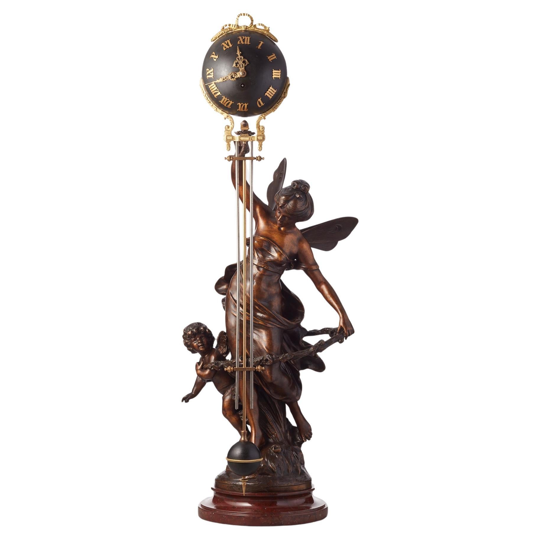 French swinger (mystery) clock by Auguste Moreau  For Sale