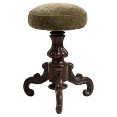 French Antique Swivel Piano Stool, Wood, Adjustable, 19th Century