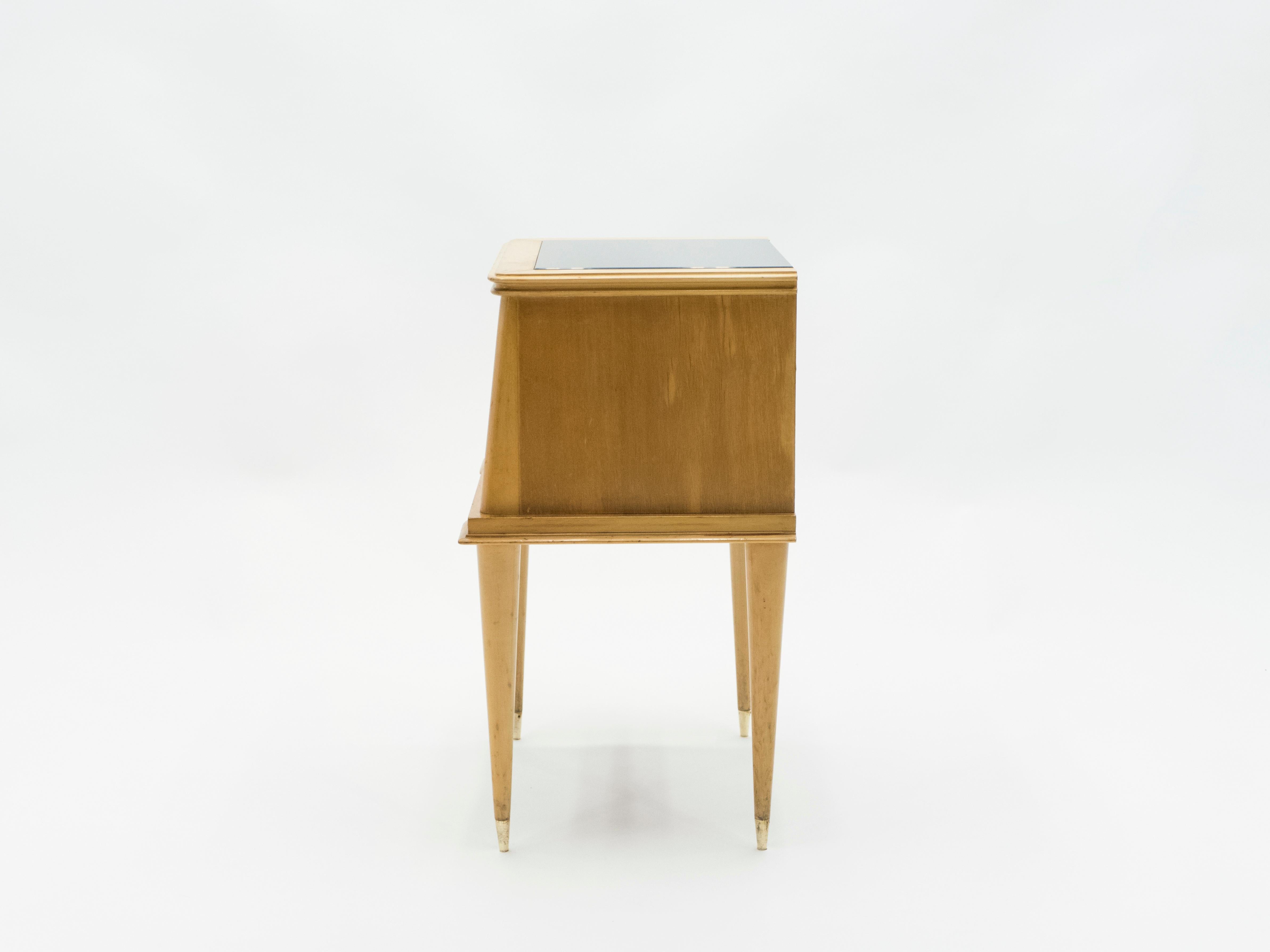 French Sycamore Nightstands 2 Drawers Attributed to Suzanne Guiguichon, 1950s For Sale 4