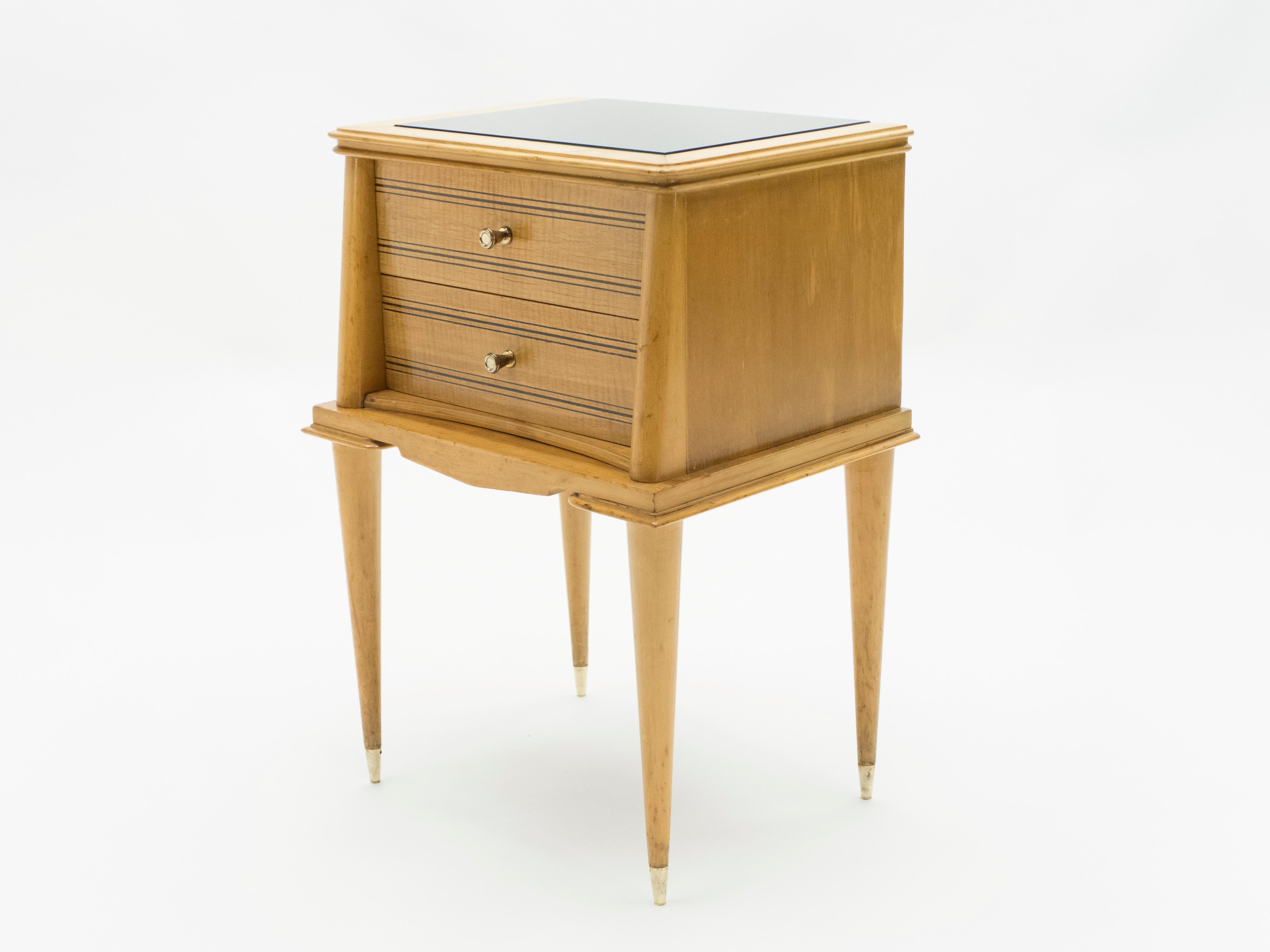French Sycamore Nightstands 2 Drawers Attributed to Suzanne Guiguichon, 1950s For Sale 8