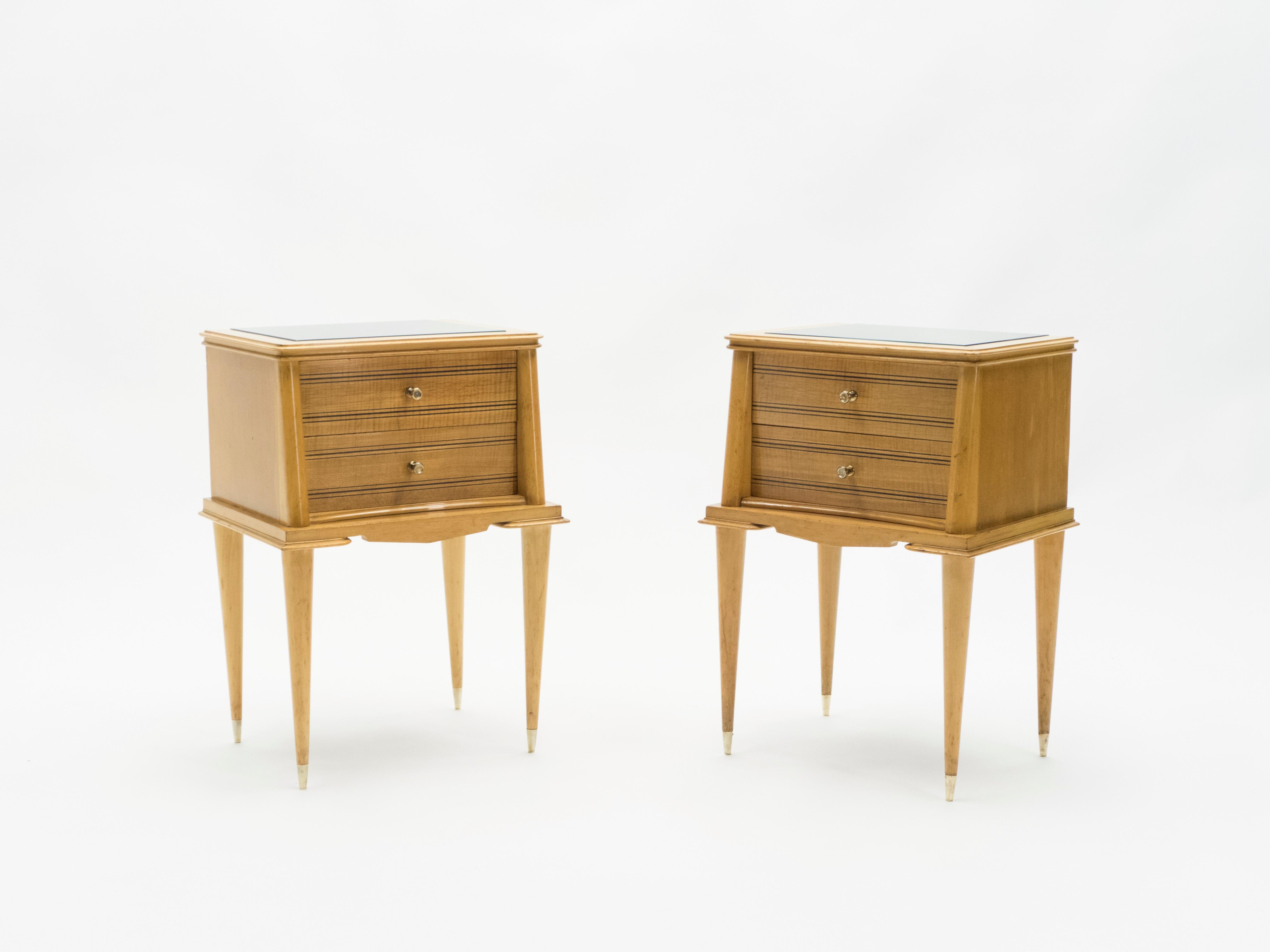 French Sycamore Nightstands 2 Drawers Attributed to Suzanne Guiguichon, 1950s For Sale 10