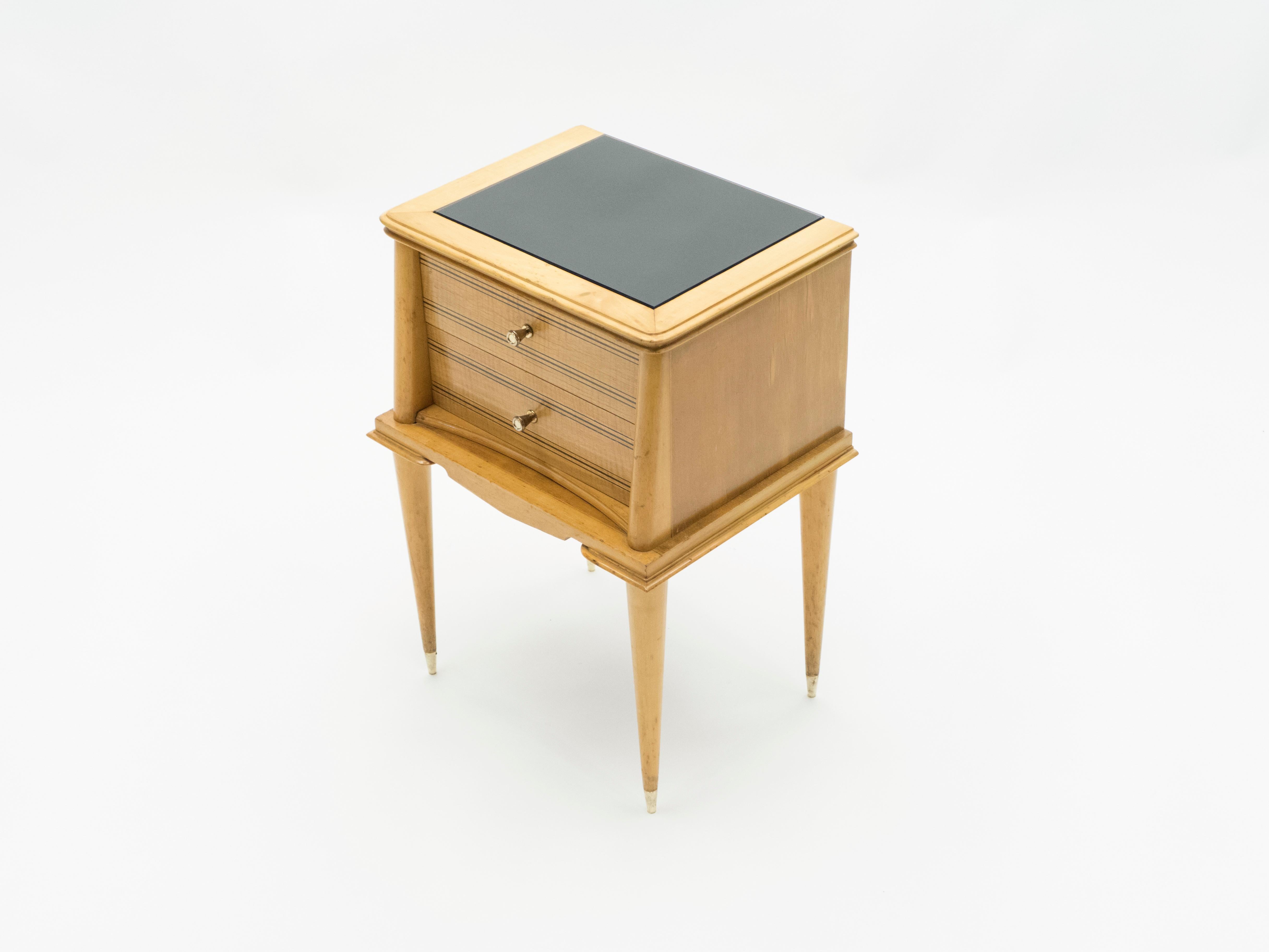 Mid-20th Century French Sycamore Nightstands 2 Drawers Attributed to Suzanne Guiguichon, 1950s For Sale