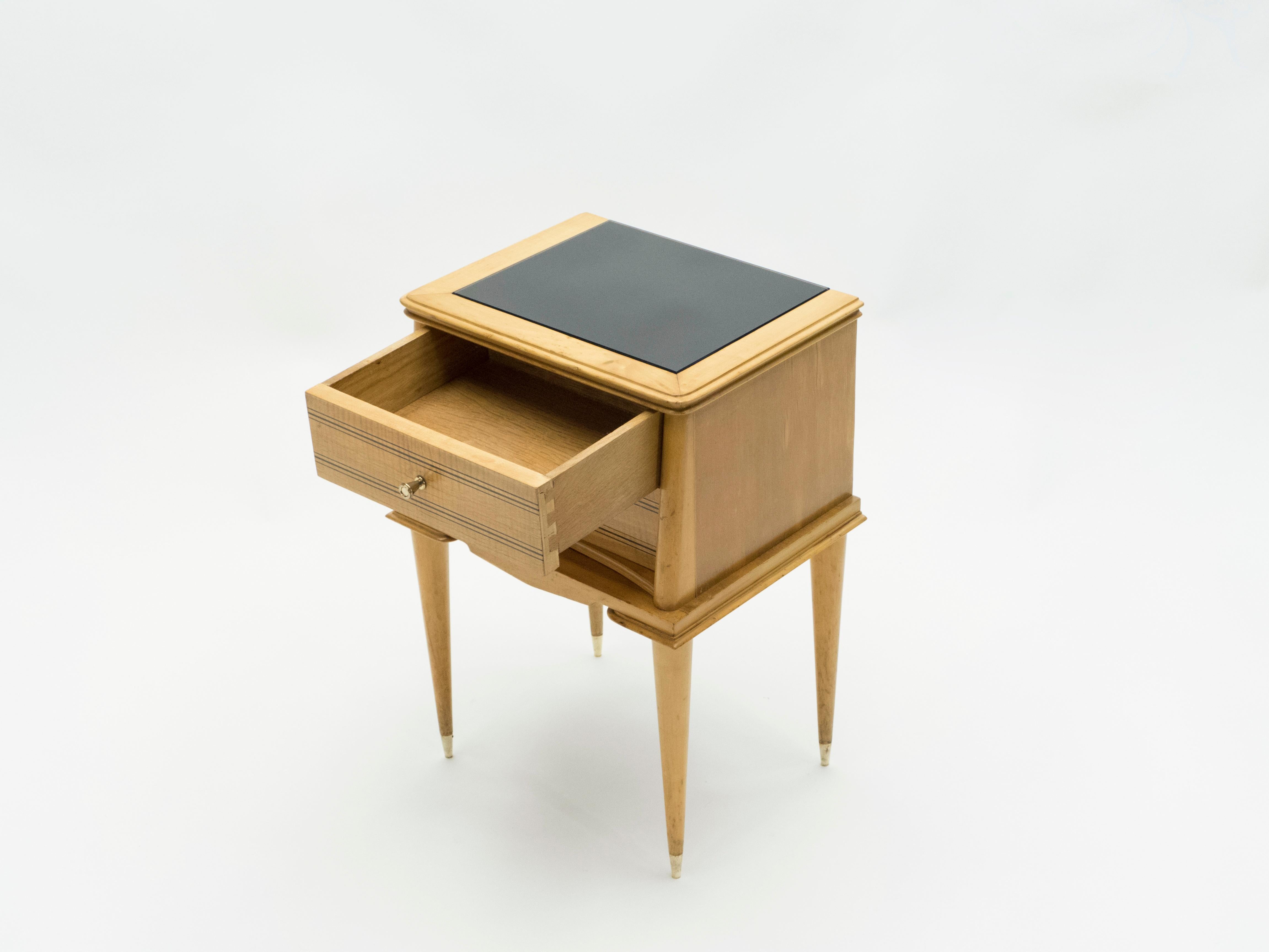 French Sycamore Nightstands 2 Drawers Attributed to Suzanne Guiguichon, 1950s For Sale 1