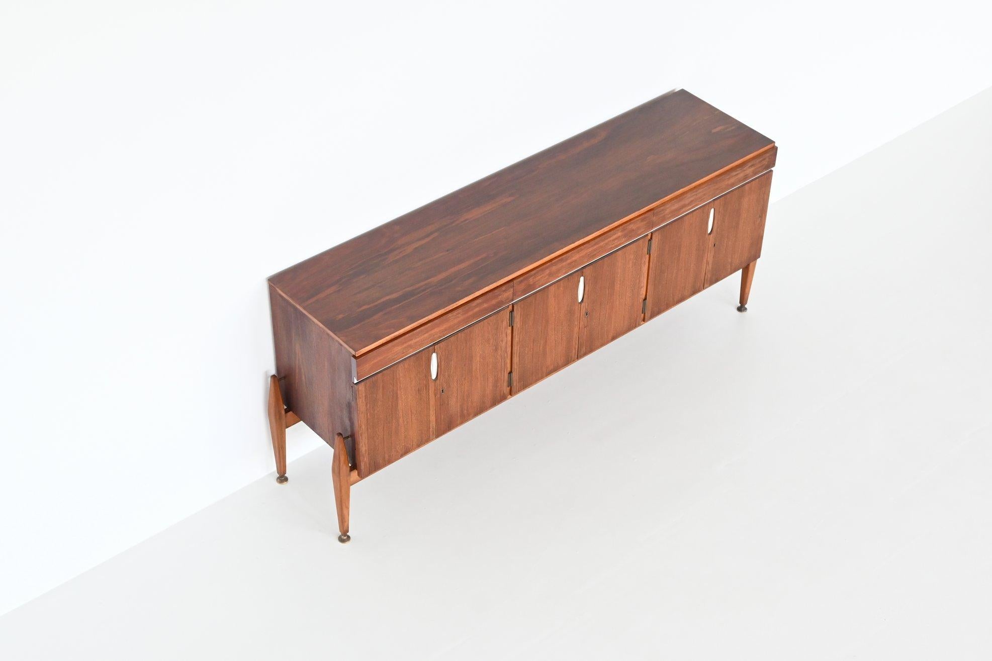 French symmetric sideboard walnut and brass France 1960 For Sale 10