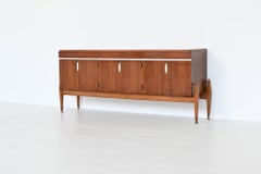 French symmetric sideboard walnut and brass France 1960