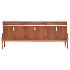 French symmetric sideboard walnut and brass France 1960