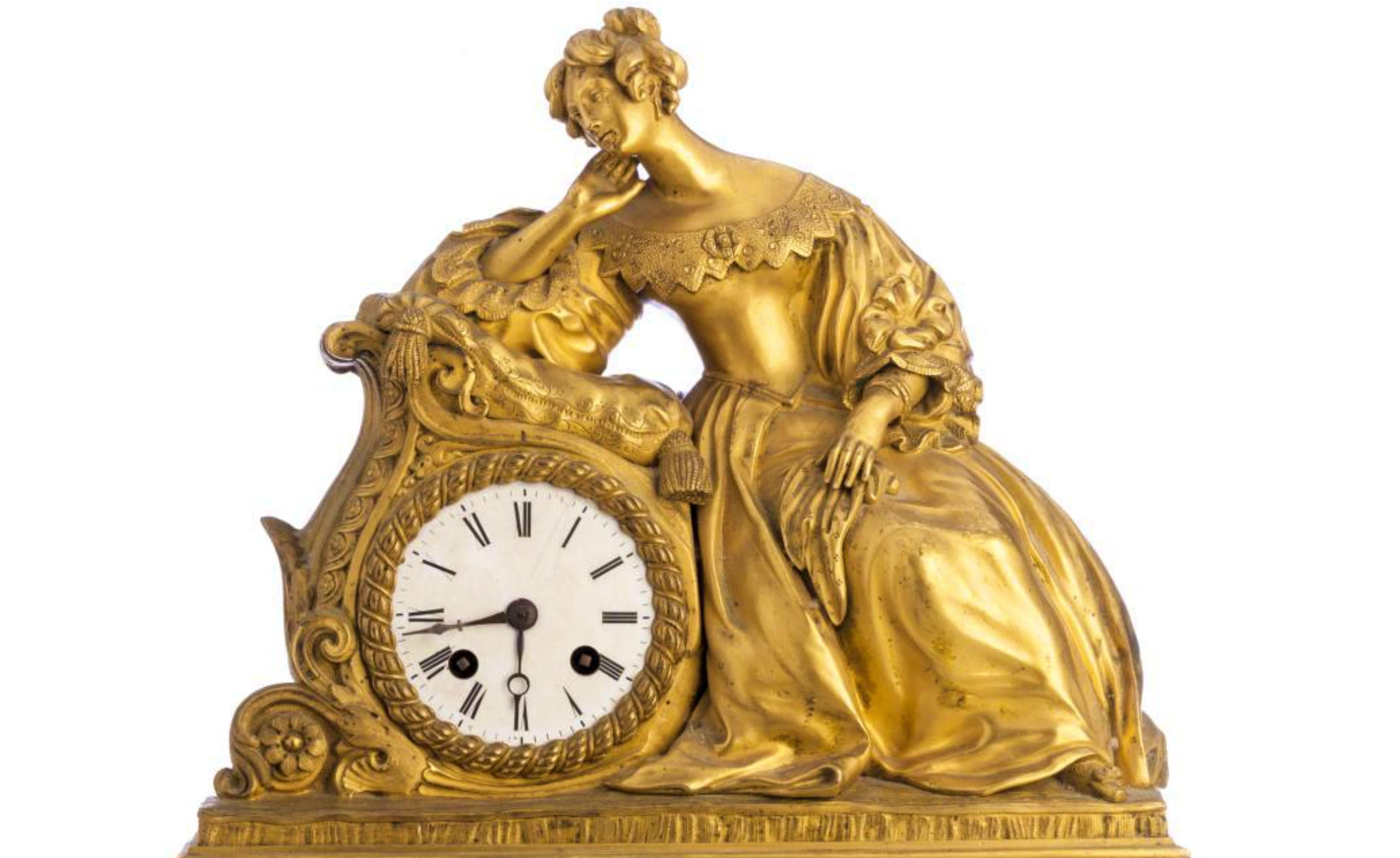 Hand-Carved French Table Clock, 19th Century For Sale
