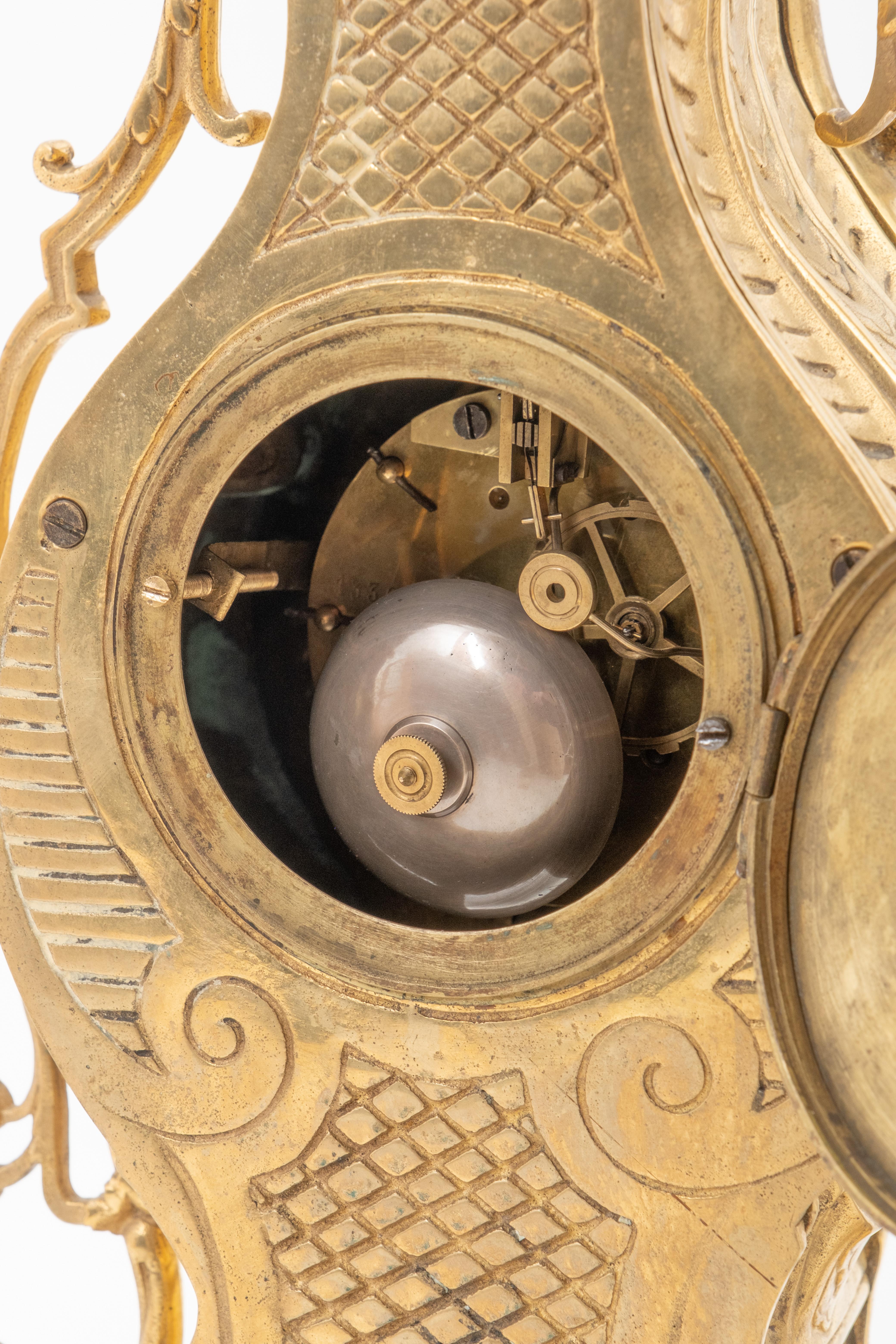 French Table clock Louis XV Style - Gilt bronze 22 inch tall For Sale 7