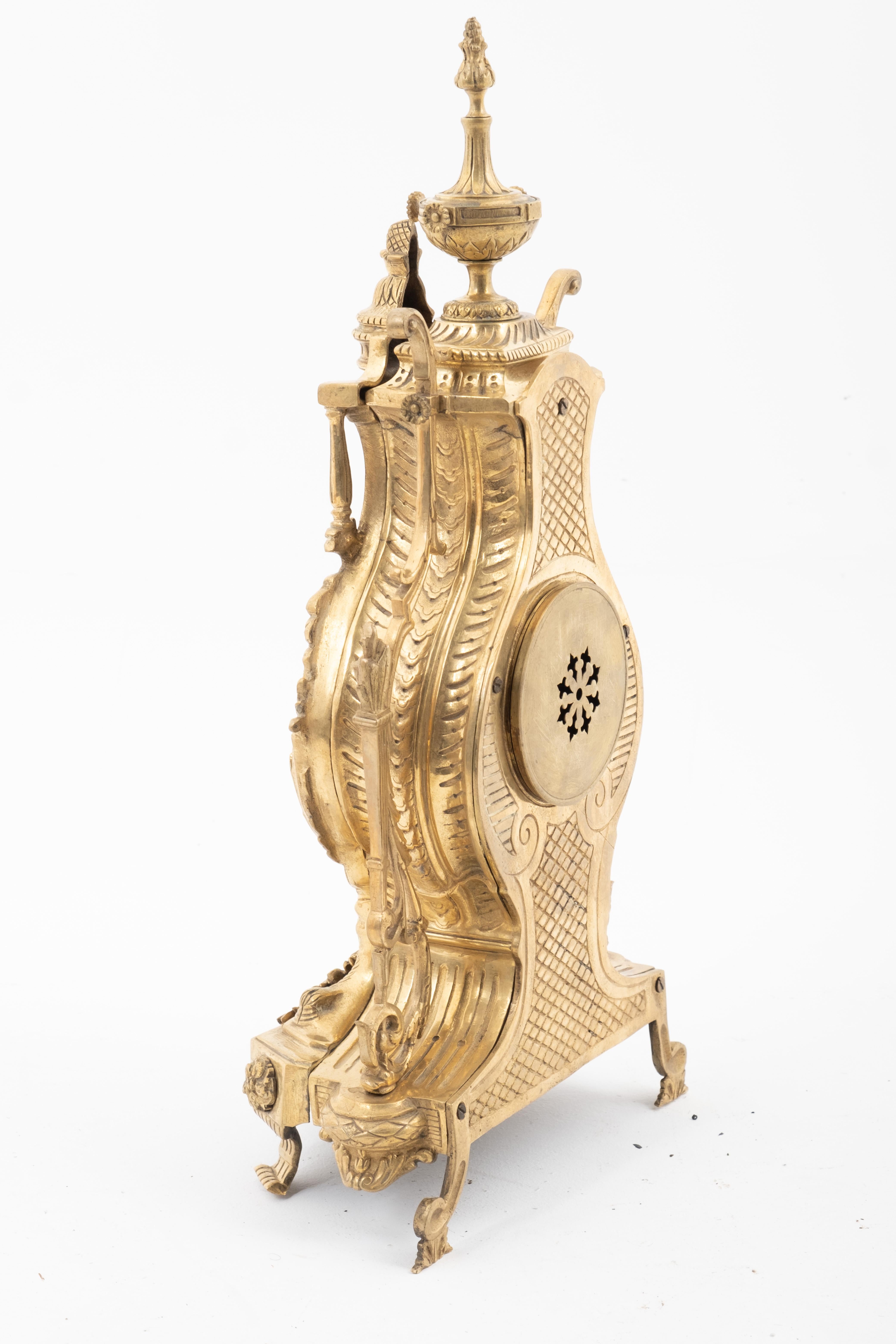 French Table clock Louis XV Style - Gilt bronze 22 inch tall For Sale 11