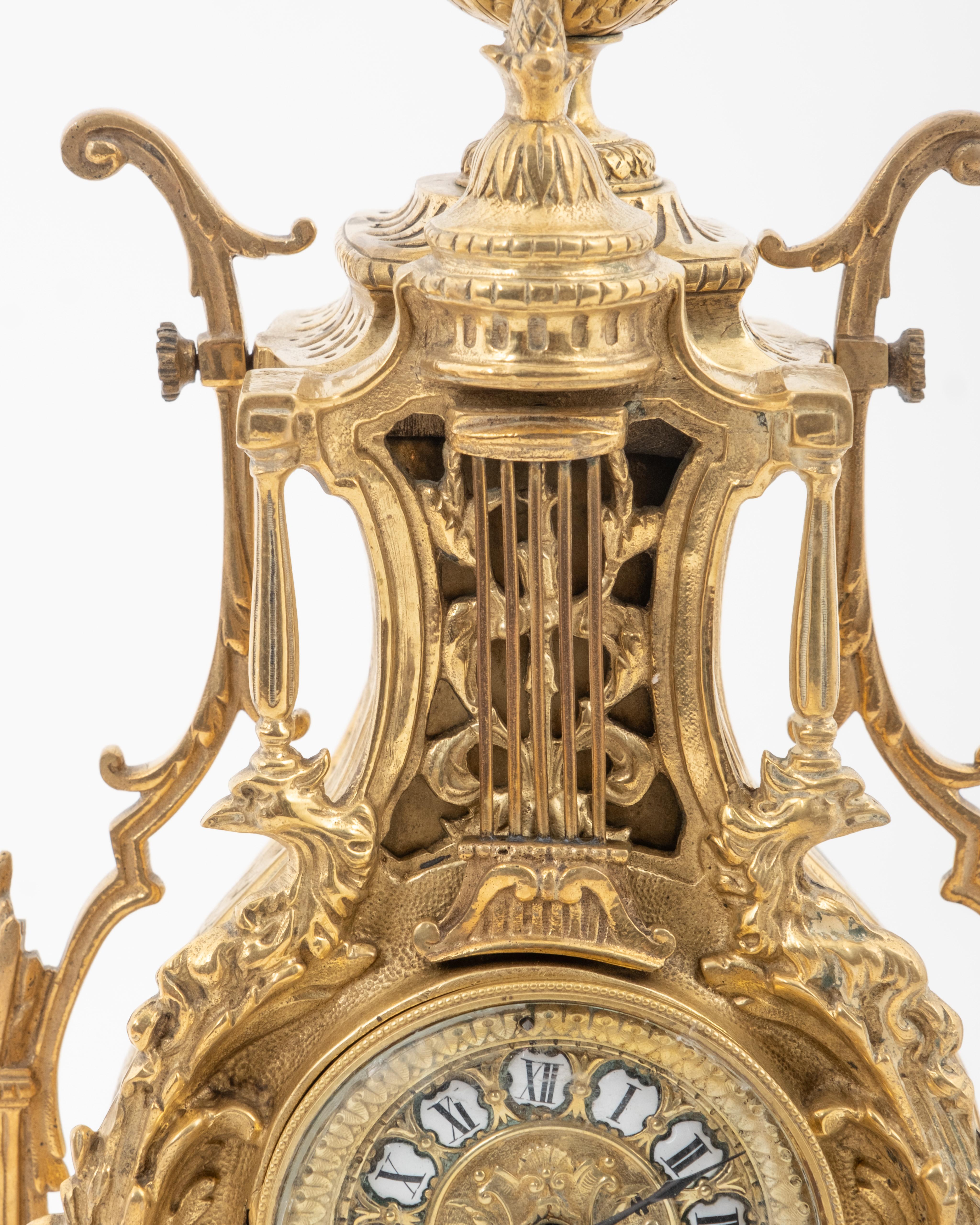 Rococo French Table clock Louis XV Style - Gilt bronze 22 inch tall For Sale