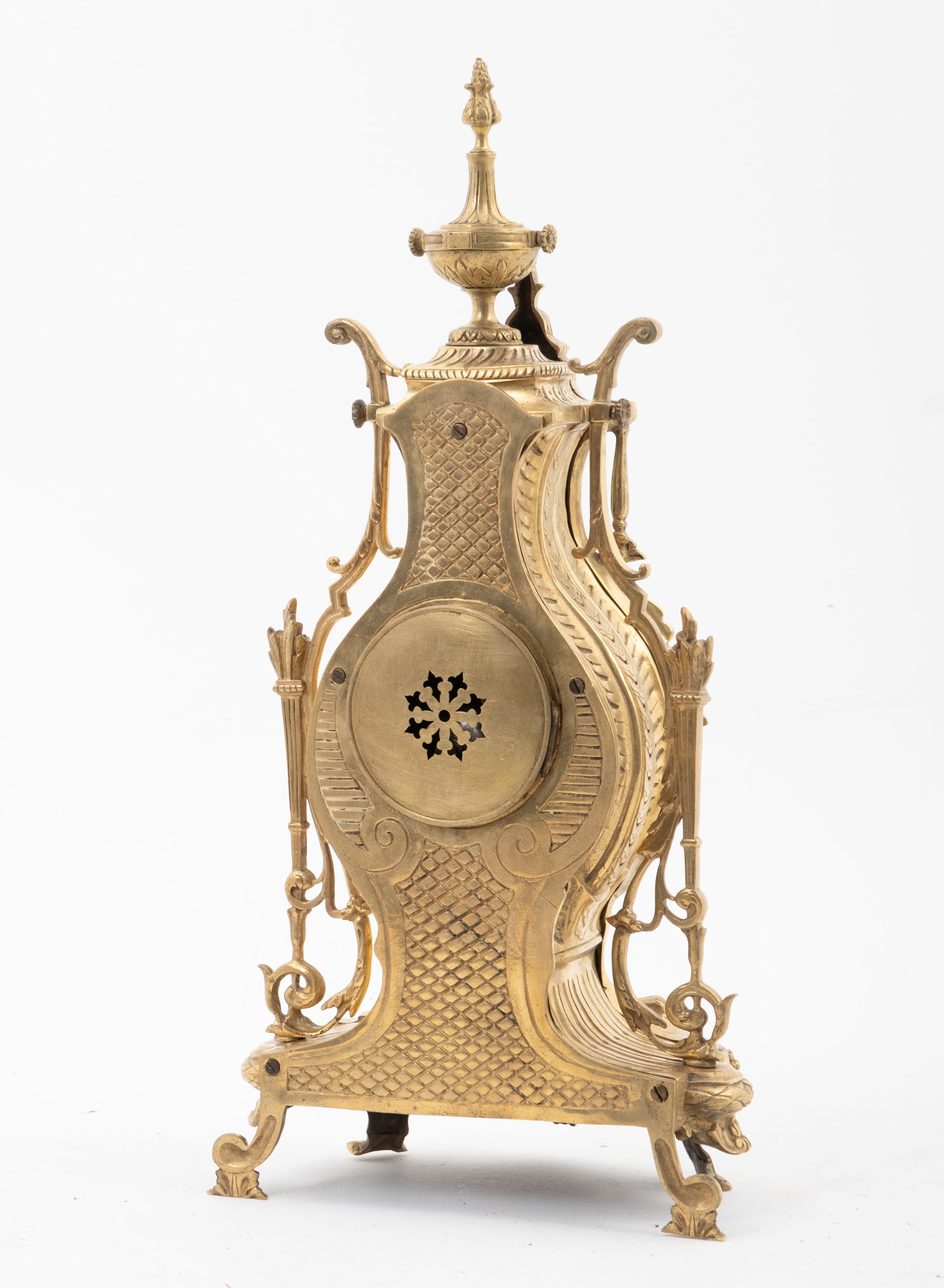 French Table clock Louis XV Style - Gilt bronze 22 inch tall For Sale 1