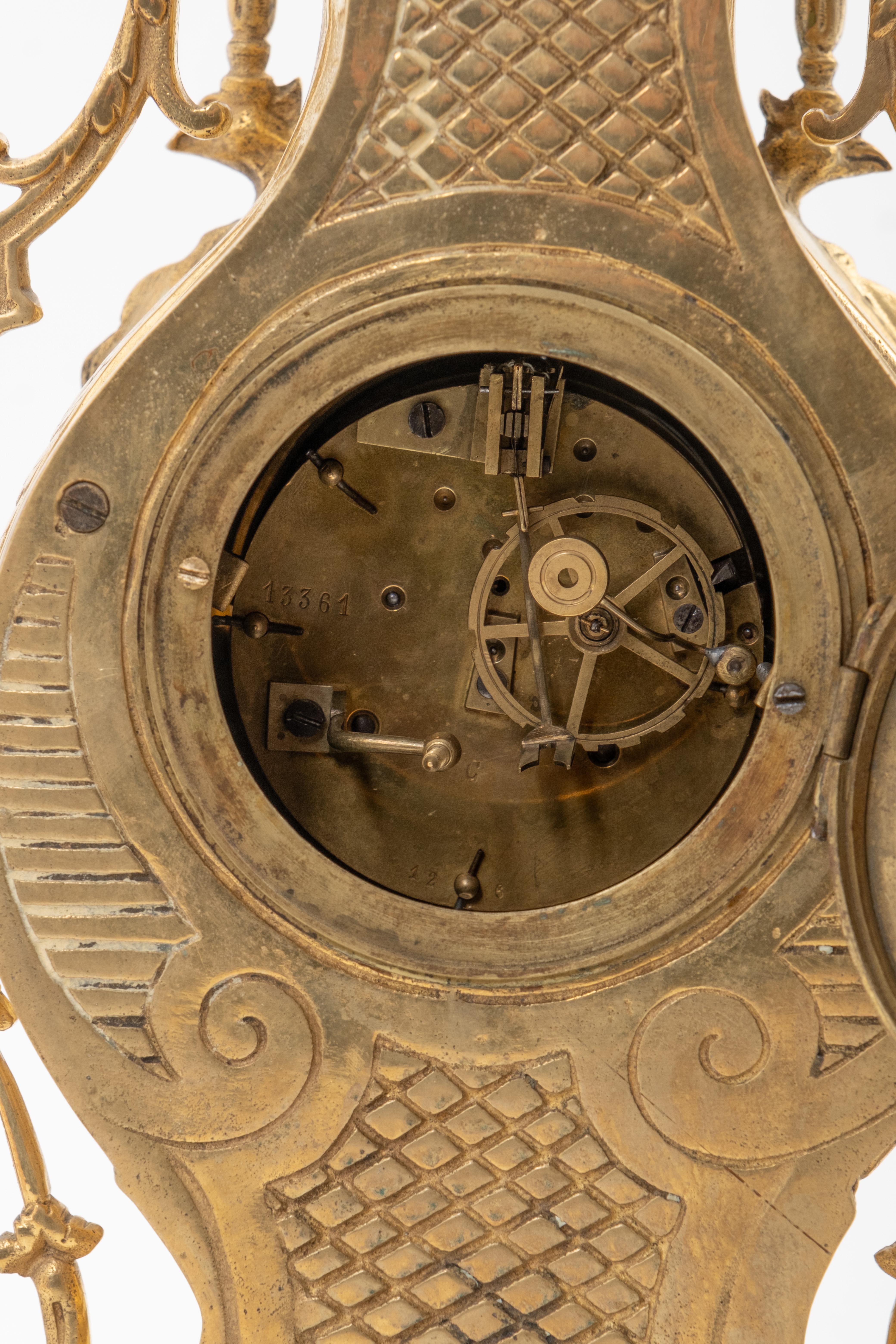 French Table clock Louis XV Style - Gilt bronze 22 inch tall For Sale 2